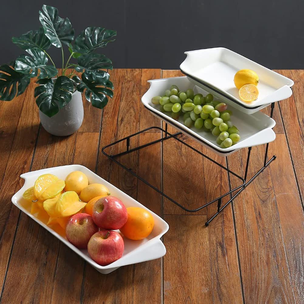 3-Tier Ceramic Fruit Bowl with Detachable Serving Tray - Elegant Countertop Decor for Kitchen, Dining Table | Perfect for Displaying Fruits, Desserts, Appetizers, Cakes & Snacks at Parties, Brunches & Home Decor