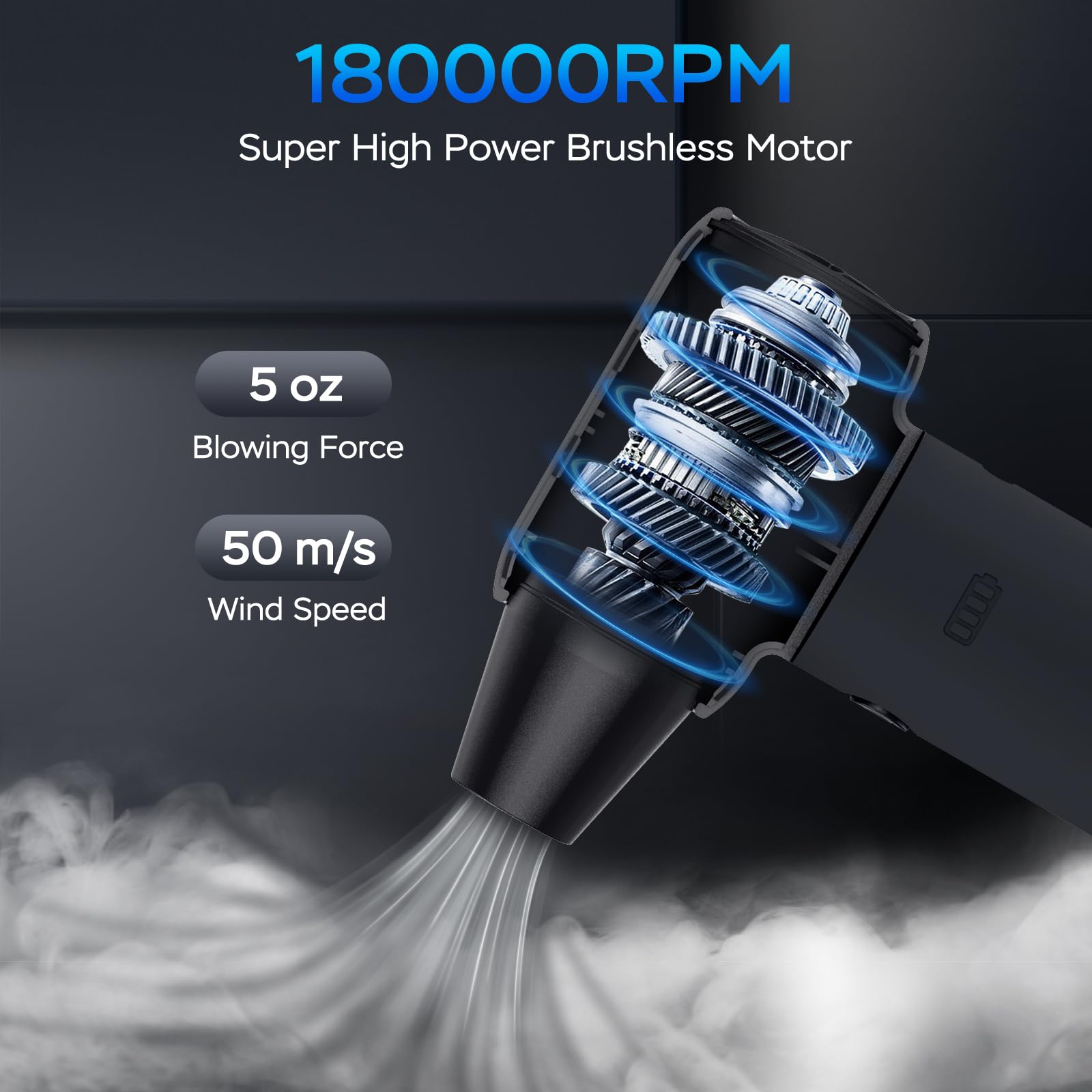 180,000 RPM Cordless Rechargeable Electric Air Duster - 3-Speed Adjustable Compressed Air Blower for Keyboard, Computer, Car Cleaning, Inflating & Drying | No Canned Air Needed | Perfect for Electronics, Home & Office Maintenance (Black)