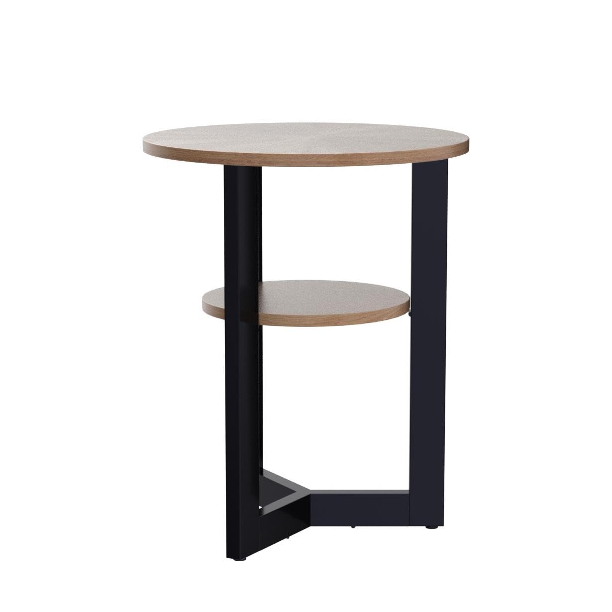 LEEMTORIG 2-Tier Round Side Table with Metal Legs - Modern Nightstand & Couch Table for Living Room, Bedroom, Office - Rustic Natural/Black Finish - 19.3