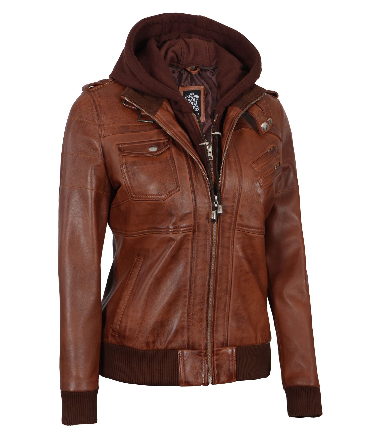 Genuine Lambskin Bomber Leather Jacket for Women - Premium Real Leather Jacket with Detachable Hood | Stylish Outerwear for Casual Wear, Night Out & Motorcycle Riding