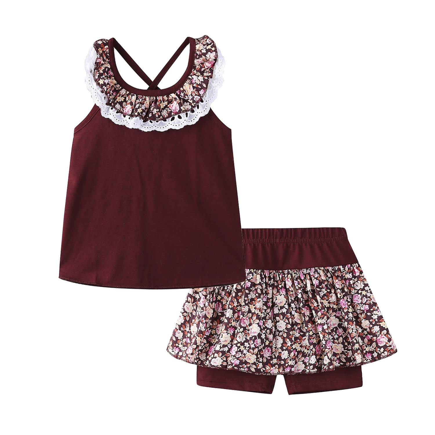 LittleSpring Girls Floral Tank Top & Shorts 2-Piece Summer Outfit Set | Cute Toddler Playwear for Beach, Park & Outdoor Activities