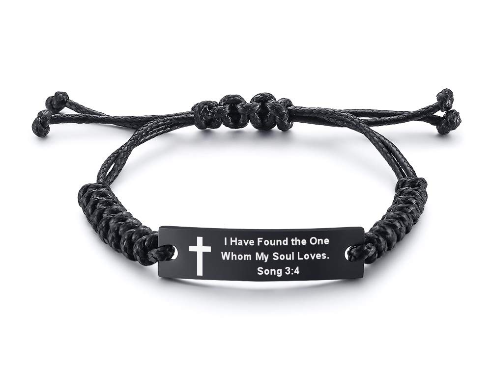 Religious Bible Verse Bracelet with Scripture Quotes - Inspirational Christian Faith Bracelet for Men & Women - Adjustable Stainless Steel Cord ID Bracelet - Encouraging Customized Gift for Church, Prayer & Daily Wear