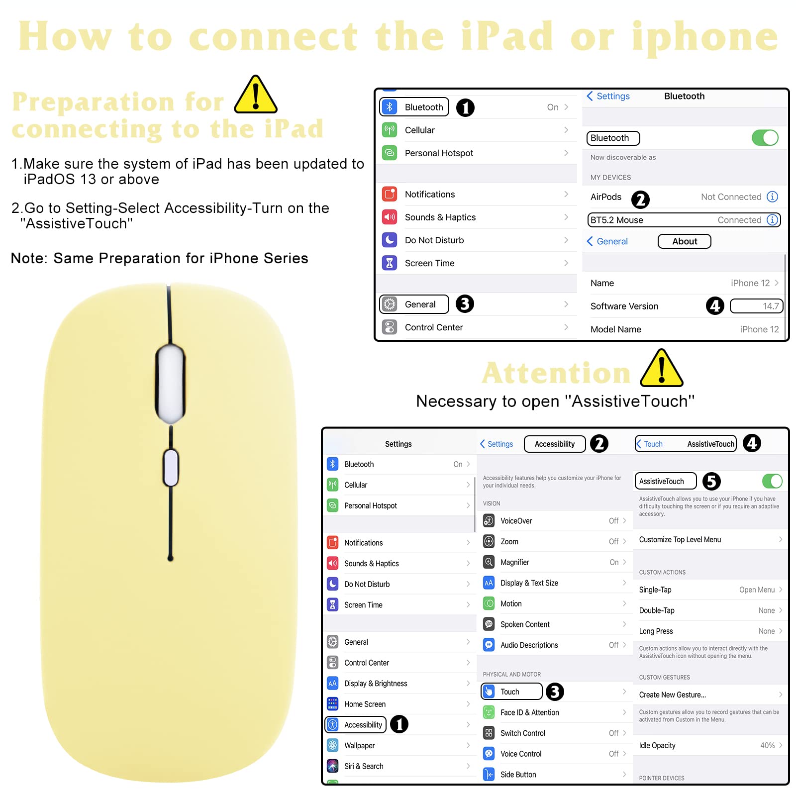 UrbanX Bluetooth Rechargeable Wireless Mouse for ASUS Vivobook 15 X512DA, Compatible with Laptop/PC/Mac/iPad Pro/Tablet/Android, Banana Yellow - Ideal for Office, Home, and Travel Use