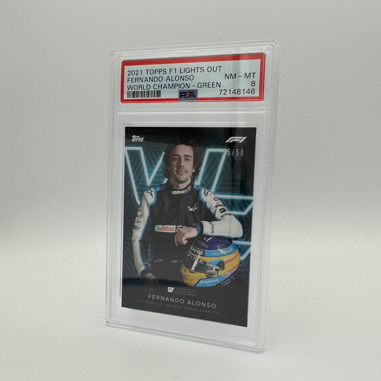 PSA 8 Graded Fernando Alonso 25/50 Drivers World Champion Trading Card - Perfect for F1 Collectors, Sports Memorabilia Displays & Racing Enthusiasts