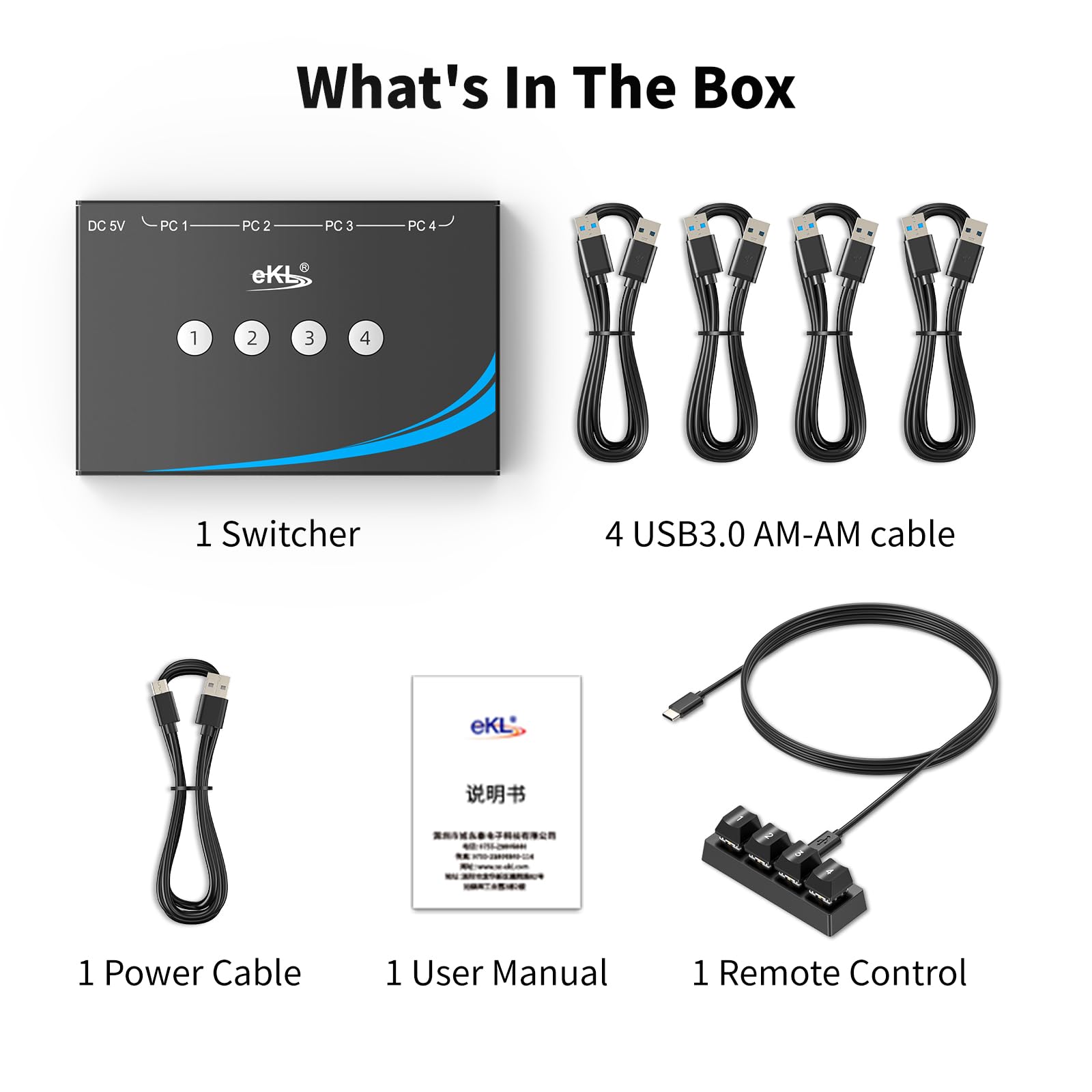 USB 3.0 Switch Selector - 4 Port KVM Switch for Sharing Mouse, Keyboard, Printer & Scanner Between 4 Computers | Includes 4 USB 3.0 Cables & Desktop Controller with 3.5mm Audio Jack | Perfect for Home Office, Gaming Setup & Multi-Device Workstations