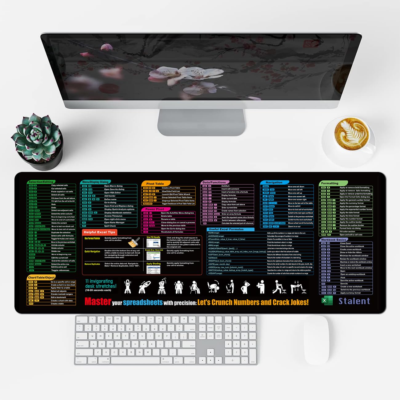 Excel Cheat Sheet Desk Pad - Updated Keyboard Shortcuts Mouse Pad (31.5