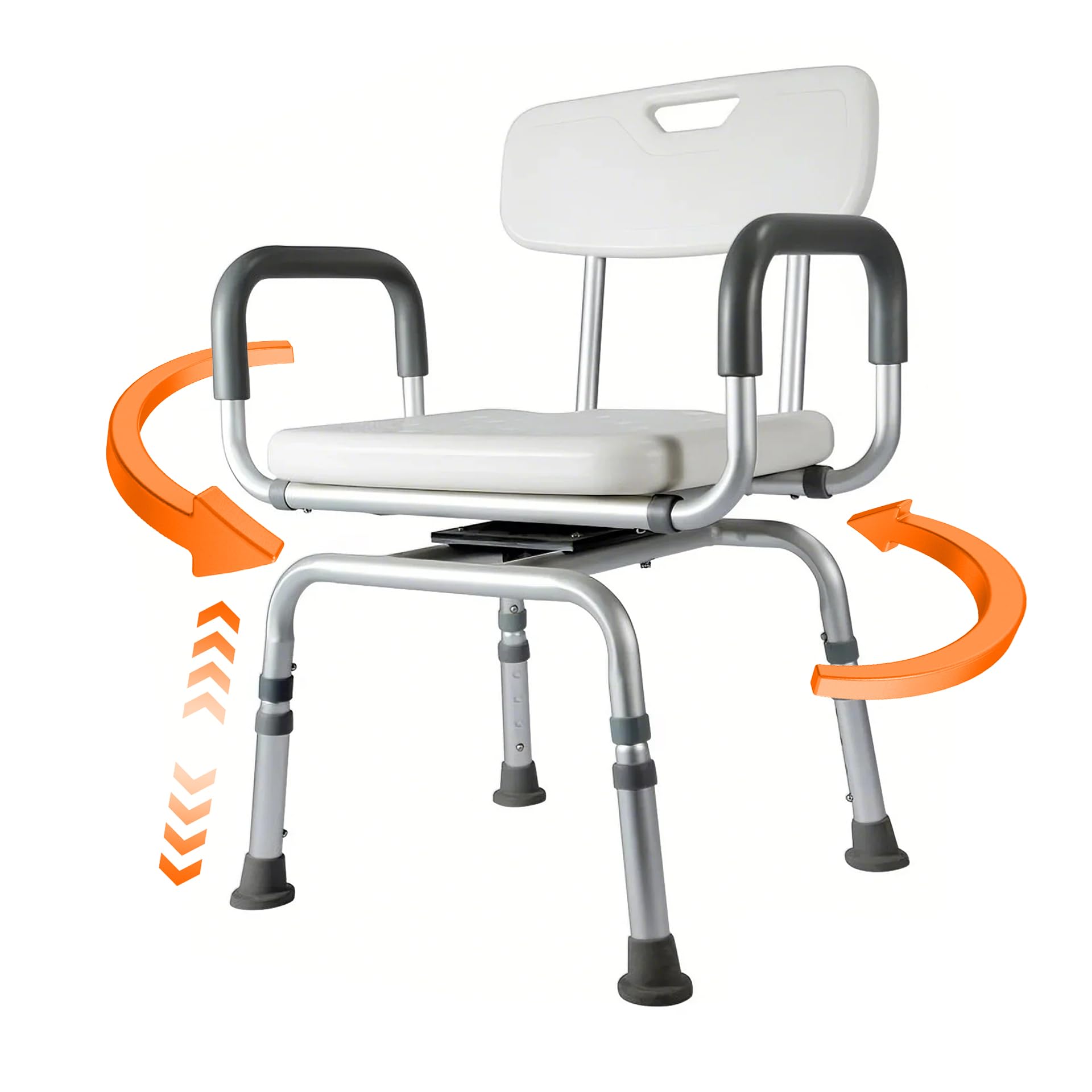 360° Swivel Shower Chair with Arms & Back - Heavy Duty Adjustable Height Bath Seat for Elderly & Disabled - Ideal for Safe Bathing & Mobility Assistance in Home & Hospital Settings