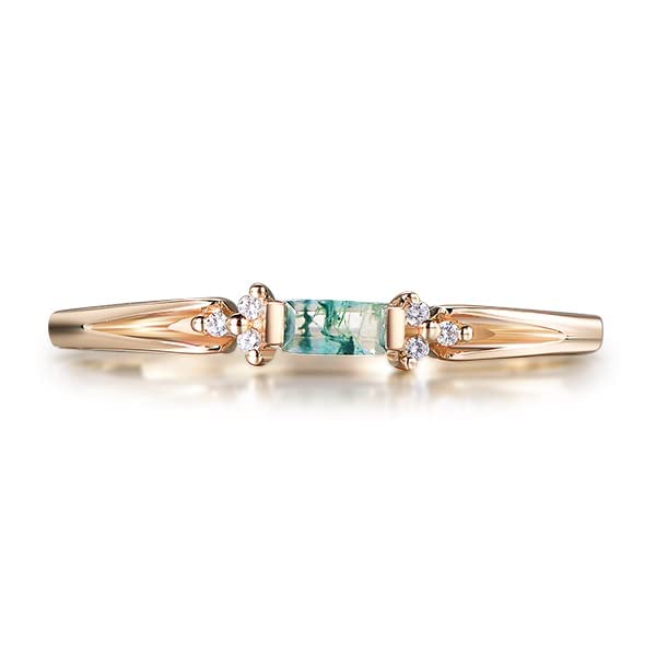Natural Moss Agate & CZ Diamond Baguette Ring - Sterling Silver Wedding Band, Promise Ring for Women | Perfect for Engagement, Anniversary & Romantic Gifts
