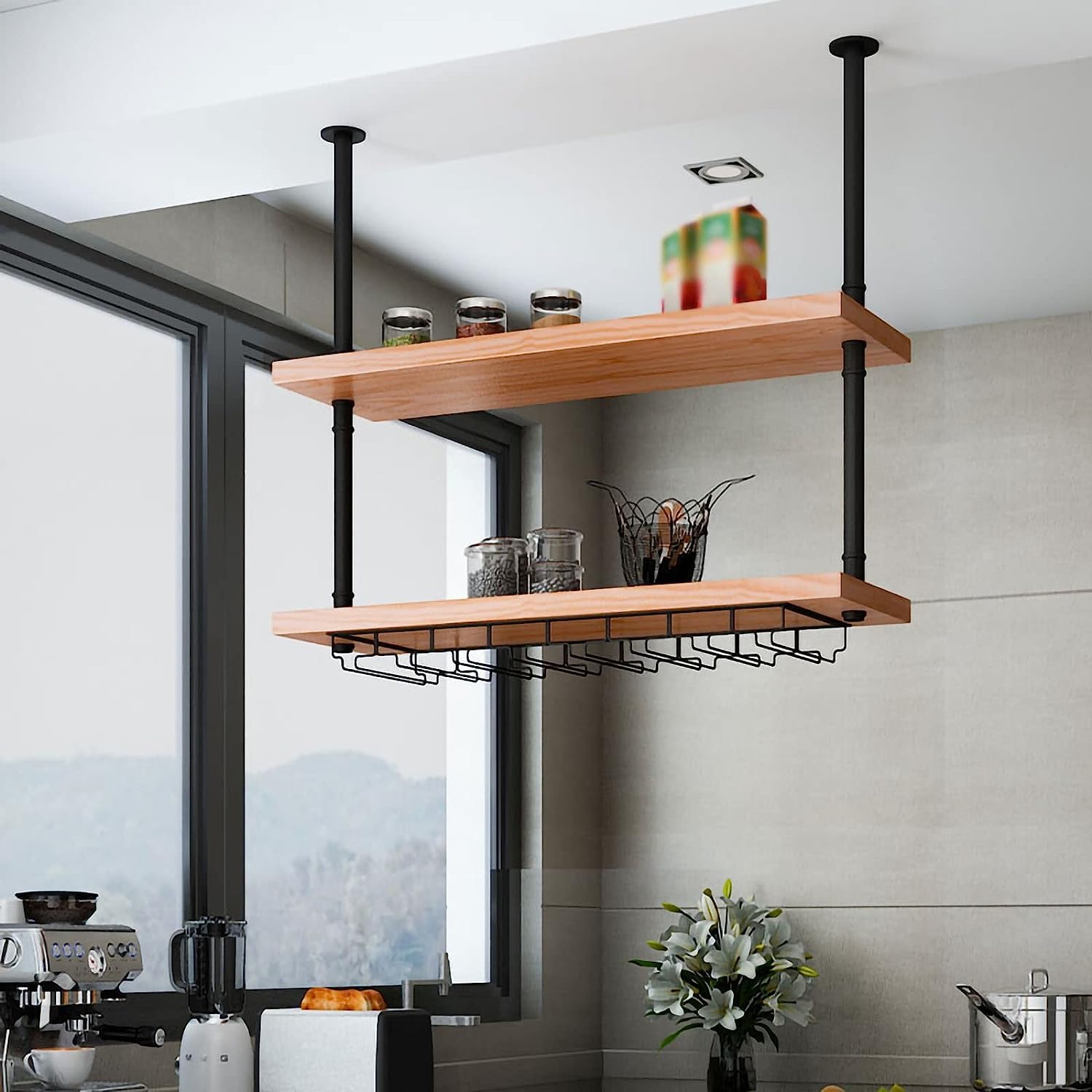 2-Tier Metal Wall Mounted Glass Shelf - Black 39