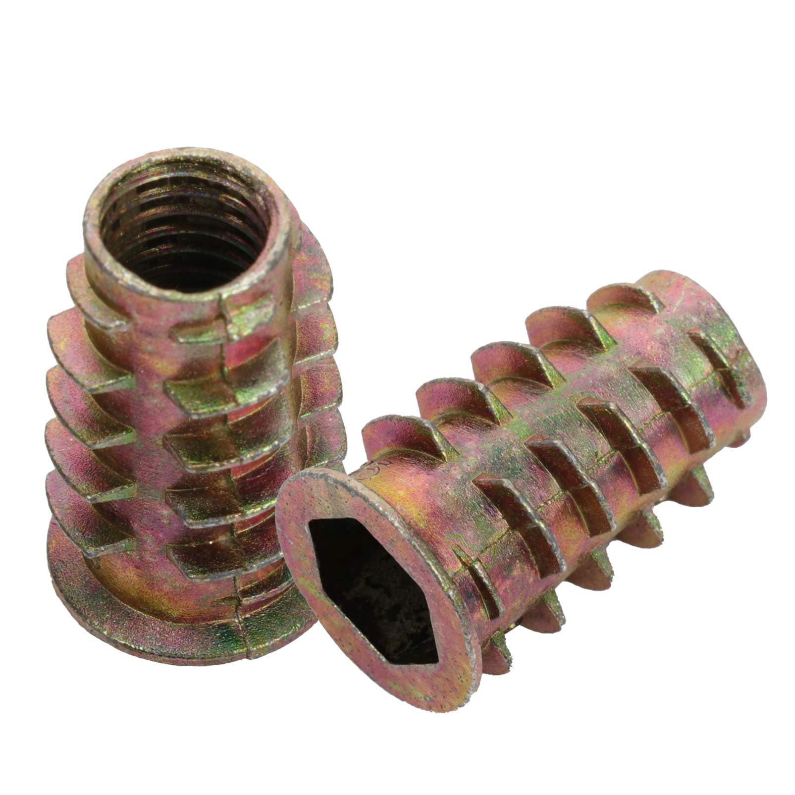 50pcs M8 Nut Wood Insert Threaded Inserts - Zinc Alloy Motorcycle Battery Bolts with Internal/External Teeth - Hex Socket Screw Components for DIY Furniture, Woodworking & Motorcycle Repairs