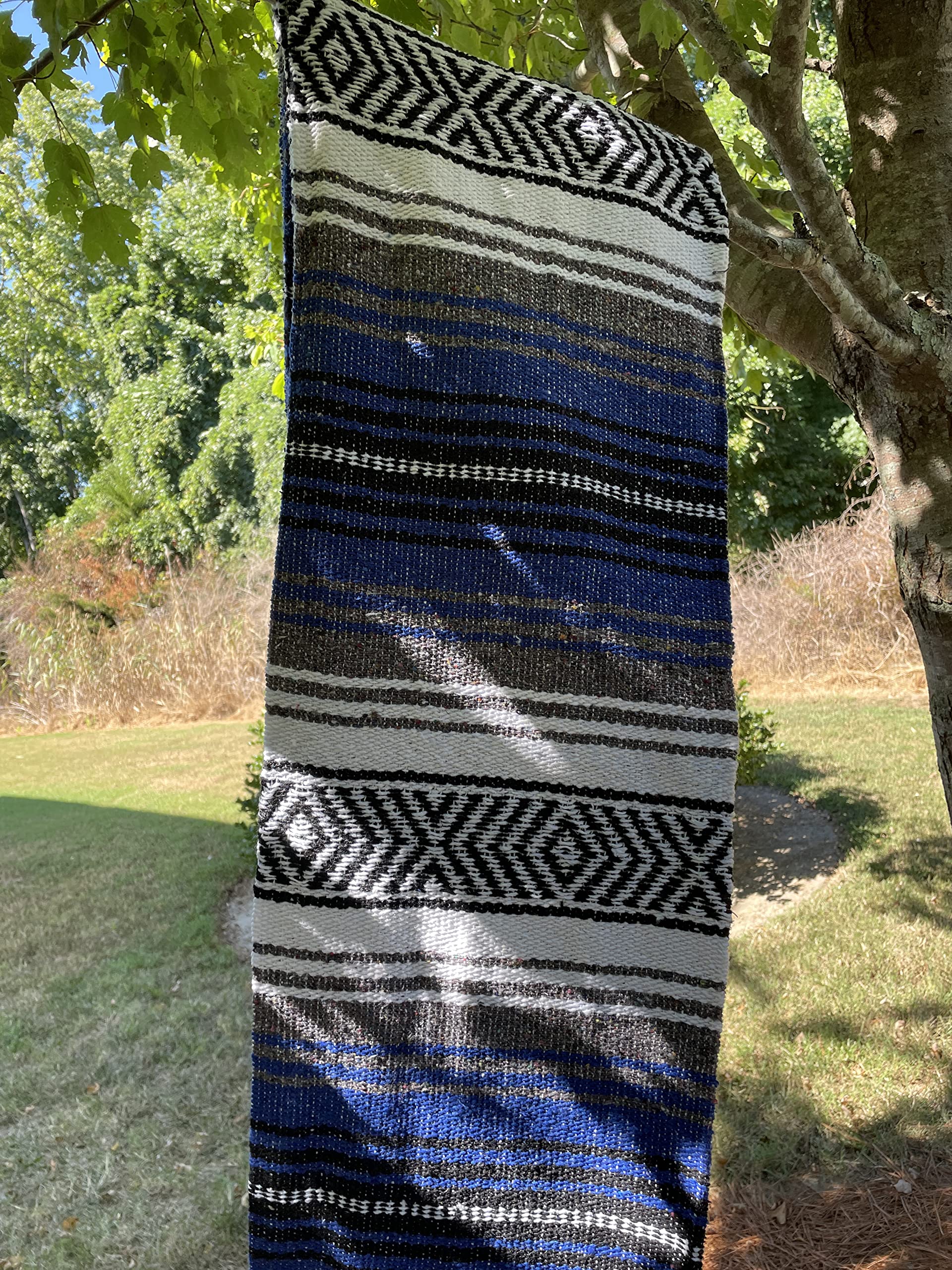 Authentic Mexican Falsa Blanket - Soft Yoga, Beach, Camping, Picnic & Car Blanket - Cozy Home Throw for Outdoor & Indoor Use (Royal Blue)