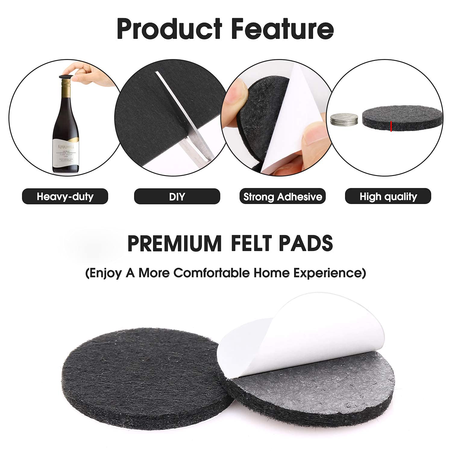 Yelanon Felt Furniture Pads - 56 Pcs (1+2 Inch) Premium Non-Slip Chair Leg Protectors for Hardwood Floors - Beige & Black - Protect Floors from Scratches & Reduce Noise for Home, Office & Dining Room Furniture
