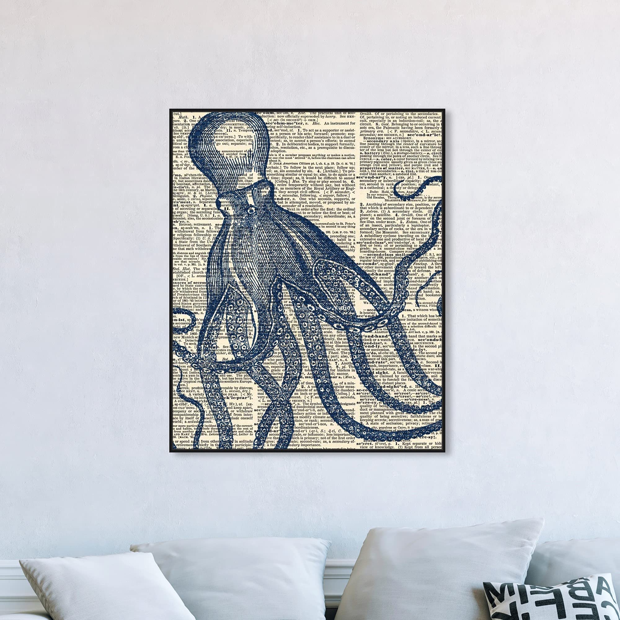 Nautical & Coastal Wall Art Canvas Print - Marine Life Octopus Dictionary Decor, 36