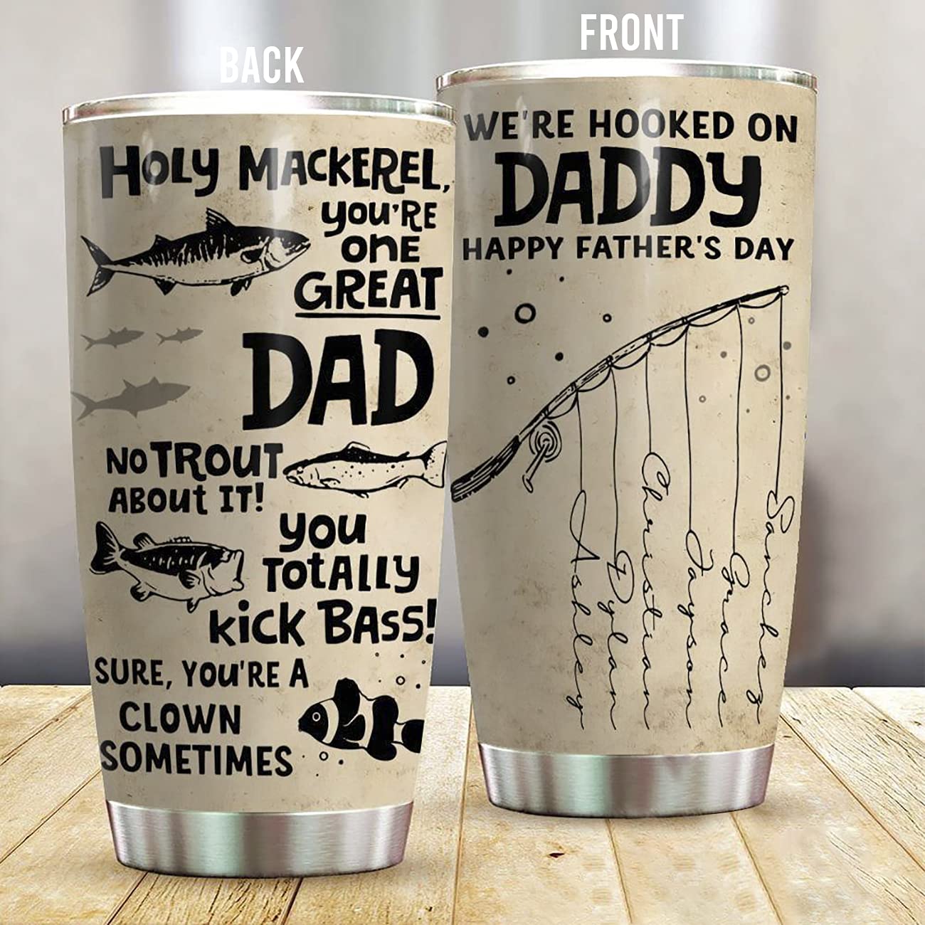 LeeGifts Personalized 'Holy Mackerel You're One Great Dad' Fishing Tumbler - 20oz Stainless Steel Insulated Cup with Lid & Straw - Perfect Gift for Dad, Grandpa, Uncle, Birthday & Christmas - Ideal for Fishing Trips, Outdoor Adventures & Everyday Use