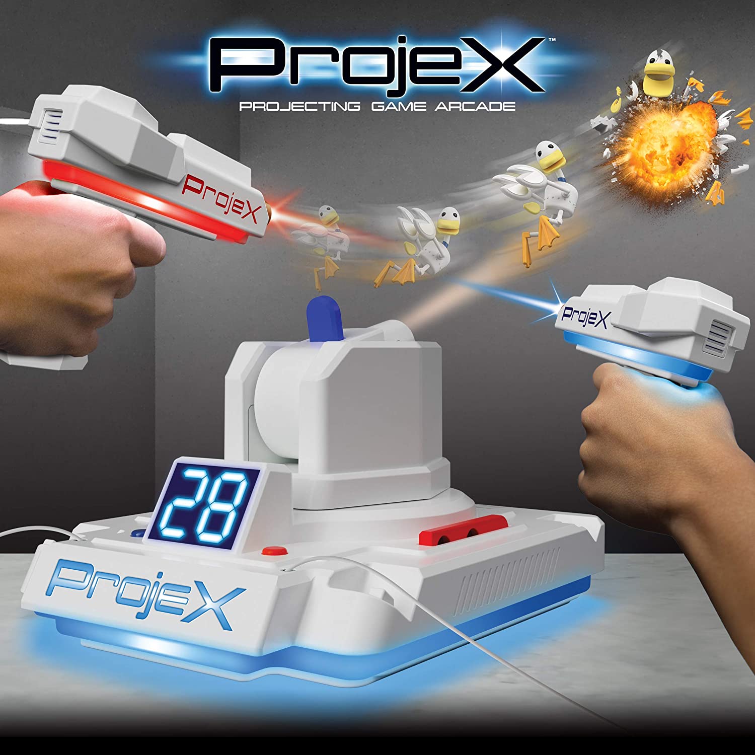 NSI PROJEX Image Projecting Arcade Game - Laser Shooter with 2 Guns & 3 Animations | Solo, Co-op or Head-to-Head Multiplayer | Fun Interactive Game for Kids Ages 6+ | Perfect for Birthday Parties & Family Game Nights