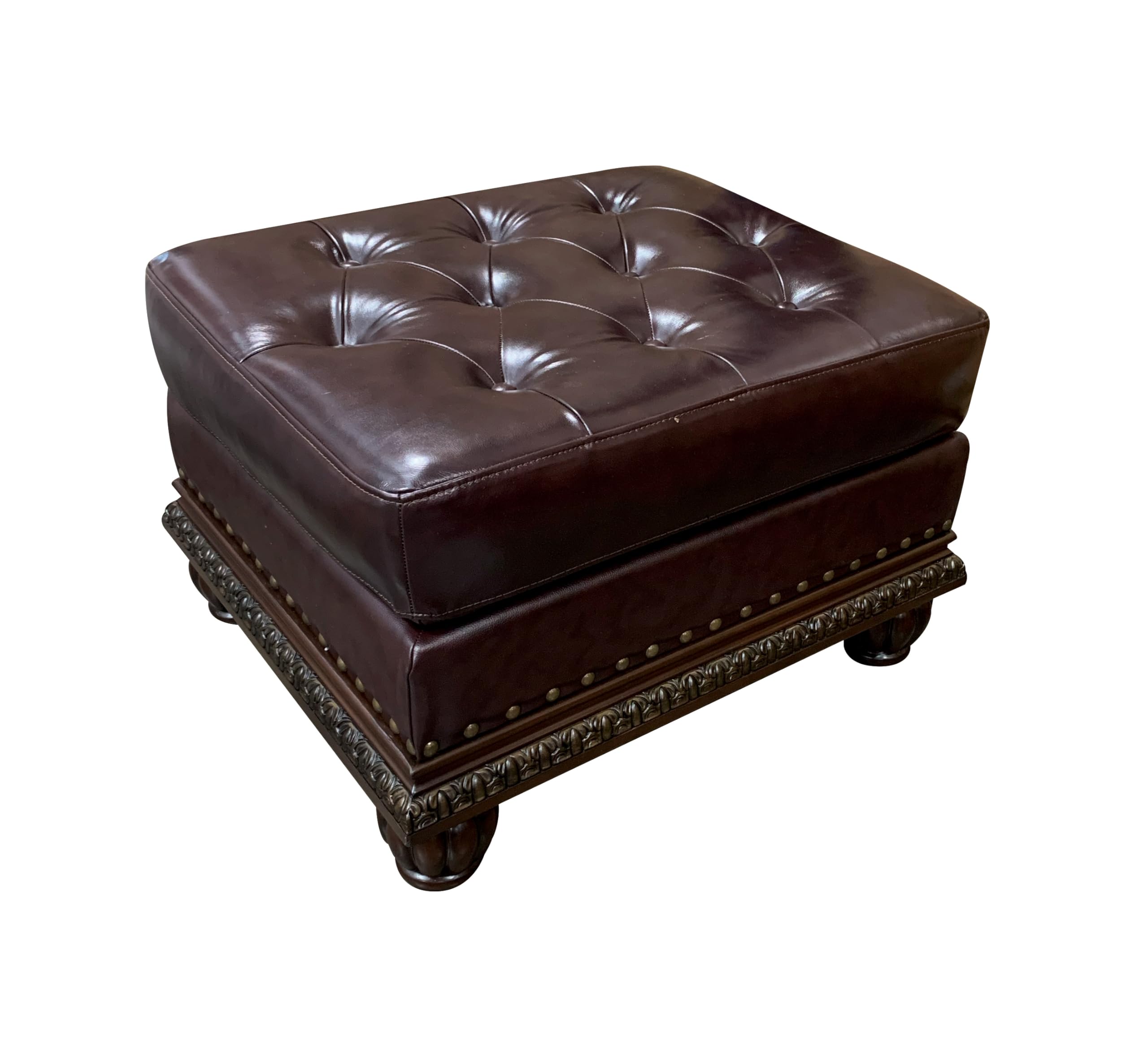 Acme Anondale Espresso Top Grain Leather Match Ottoman with Cherry Wood Legs - Perfect for Living Room, Bedroom & Home Office Seating
