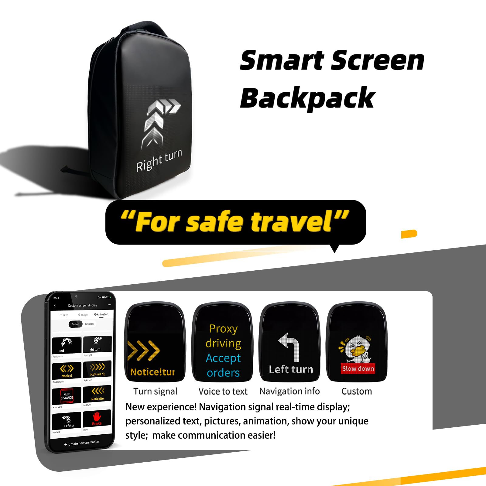 Programmable LED Screen Backpack - Full Color Waterproof Laptop Backpack with Real-Time Navigation Display | Perfect for Travel, Motorcycle Riding & Unique Valentine's Day Gifts for Men and Women