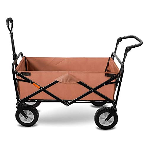 Heavy Duty Folding Garden Trolley Cart - 4 Wheel Multi-Function Utility Wagon for Outdoor Camping, Fishing, Shopping & Gardening | 330lbs Static Load Capacity (Khaki) - Perfect for Transporting Gear, Groceries, and Outdoor Equipment
