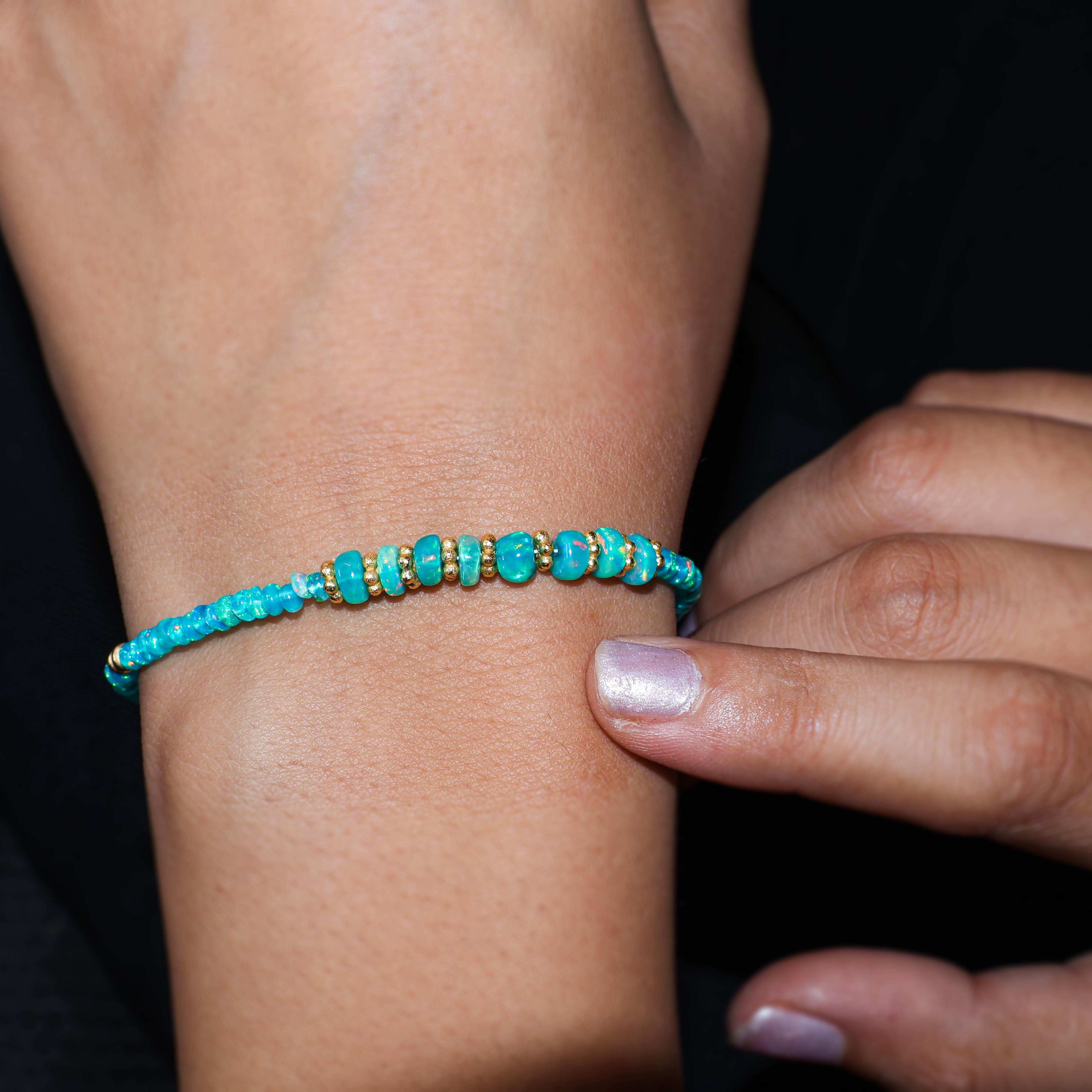 Natural Paraiba Opal Smooth Beads Handmade Bracelet for Women - Healing Crystal Jewelry for Meditation, Yoga & Spiritual Gifts