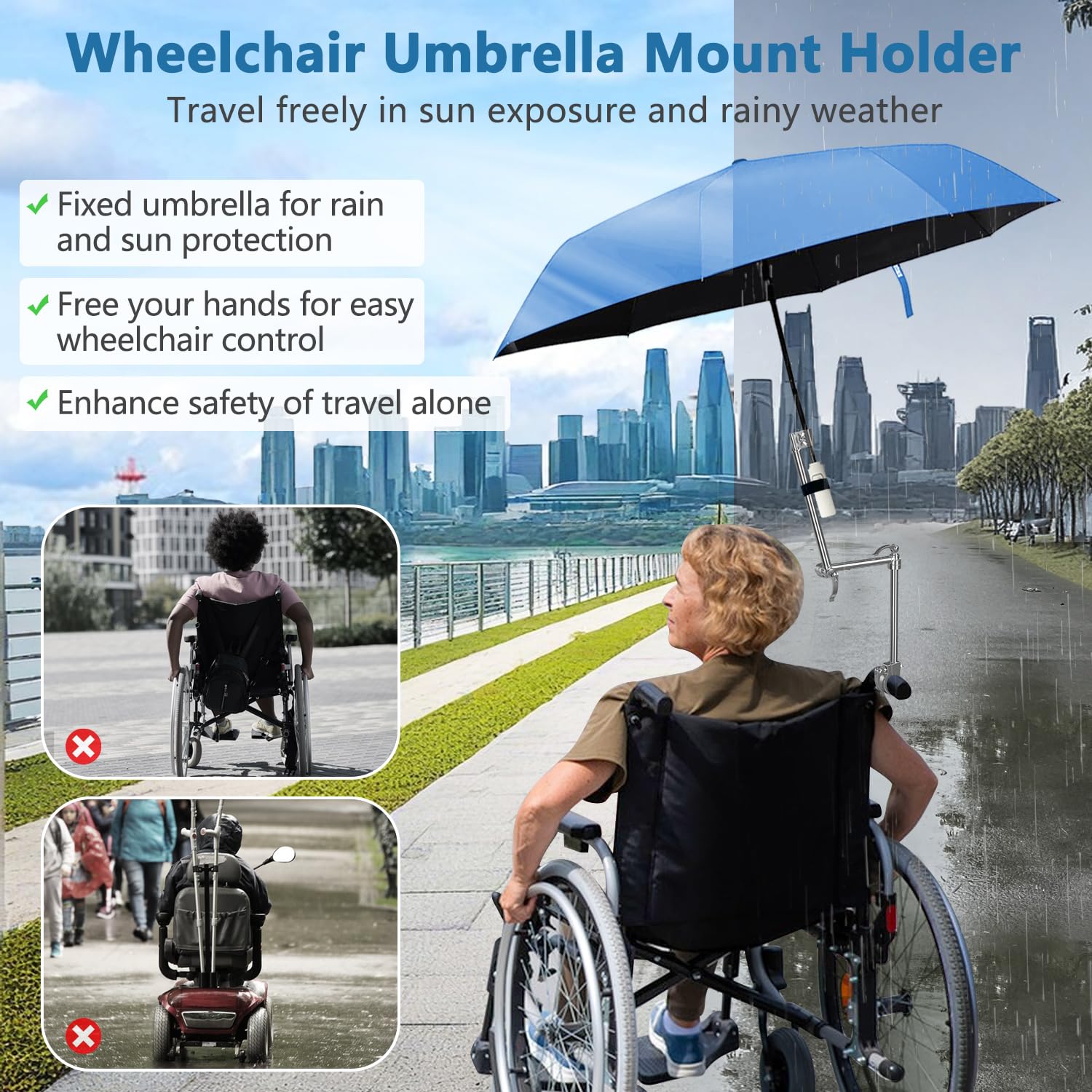 Wheelchair Umbrella Mount Holder - Adjustable Golf & Stroller Umbrella Attachment - Universal Clip Stand for Beach Chairs, Bikes, Walkers & Rollators - Perfect for Outdoor Activities, Travel & Mobility Assistance