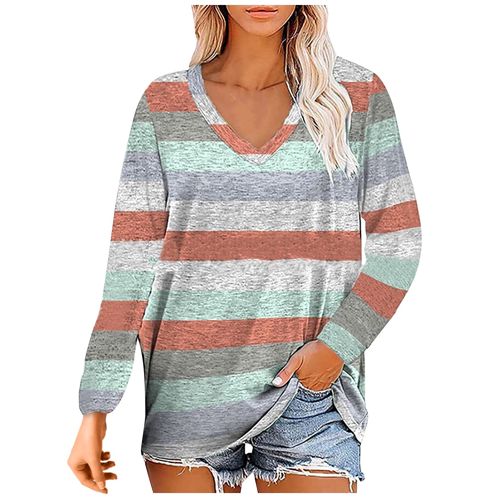 SERYU Women's Casual Striped Pullover Sweatshirt - Crewneck Loose Long Sleeve Tunic Top for Everyday Wear, Work & Weekend Outfits