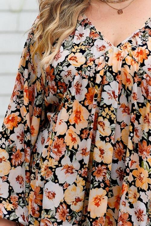 Plus Size Floral Summer Top with Flare Sleeves - Women's Boho Blouse for Casual Wear, Beach Outfits & Vacation Style