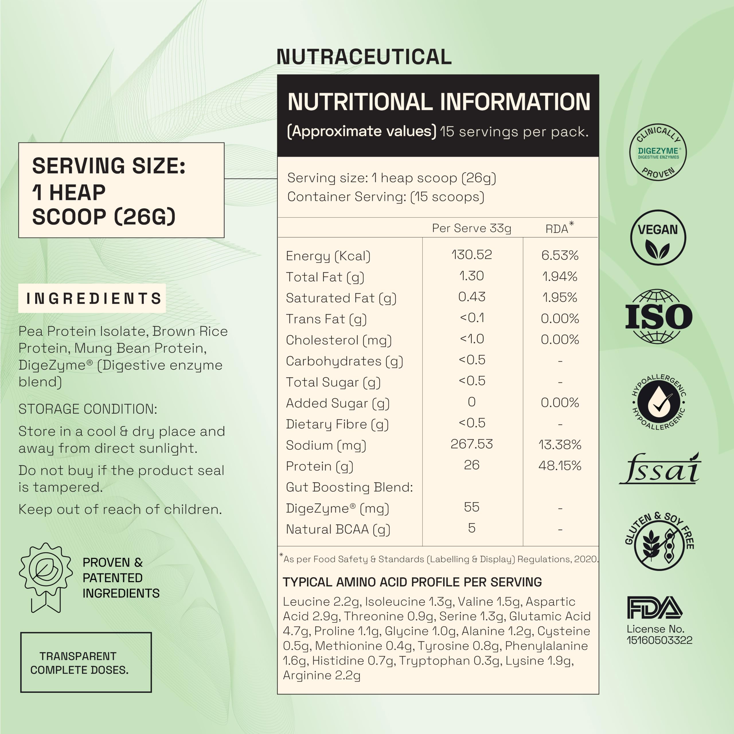 Ace Blend Plant Protein Complex - 26G Protein Per Serving | Unflavored Vegan Protein Powder with Golden-Split Pea, Canadian Brown Rice & Indian Lentil Protein | DigeZyme for Easy Digestion | 100% Gut Friendly | Perfect for Post-Workout Recovery & Smoothie Boosts
