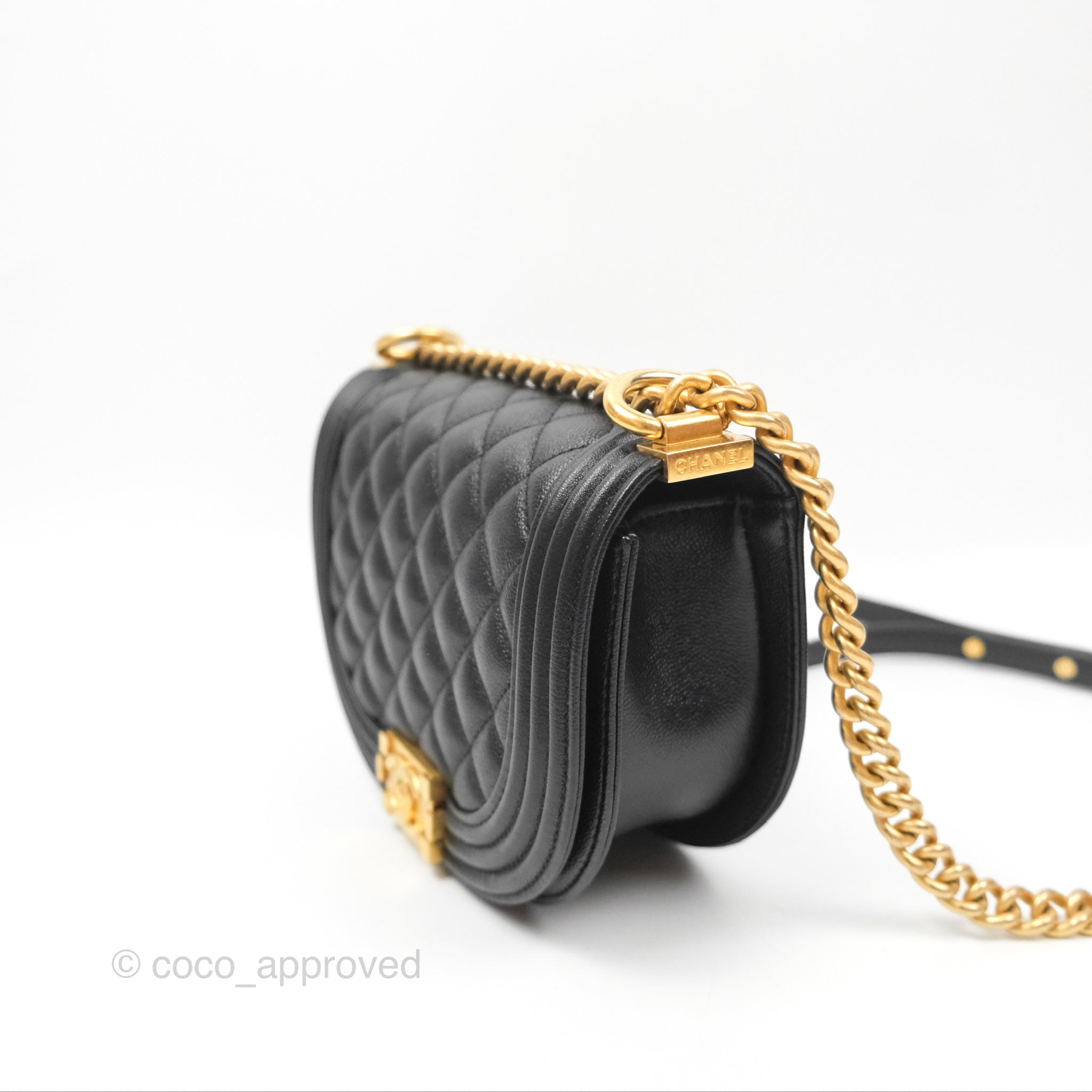 Chanel Boy Messenger Bag Black Caviar Leather with Aged Gold Hardware - Luxury Crossbody Bag for Women, Perfect for Work, Travel & Evening Events