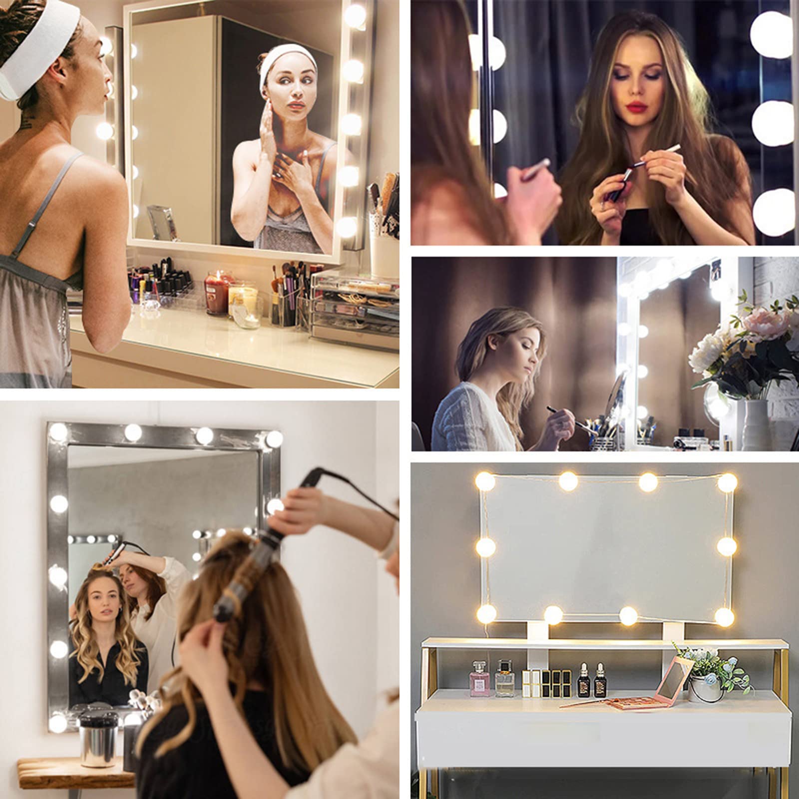 Hollywood Vanity Light Kit - 10 Dimmable LED Bulbs, 3 Color Modes for Bathroom Mirror Lighting