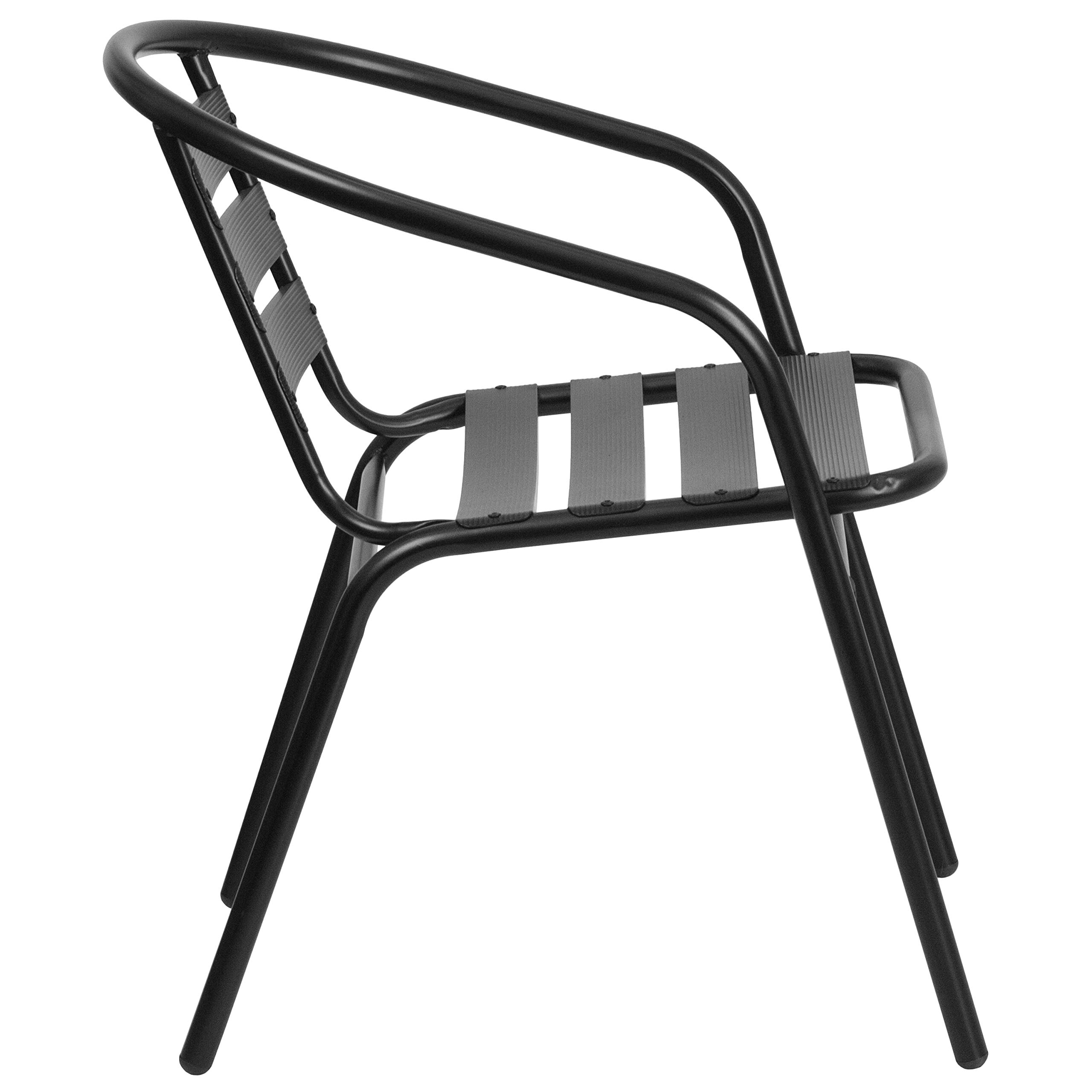 5-Piece Outdoor Patio Dining Set with 4 Black Metal Aluminum Slat Stack Chairs & 55