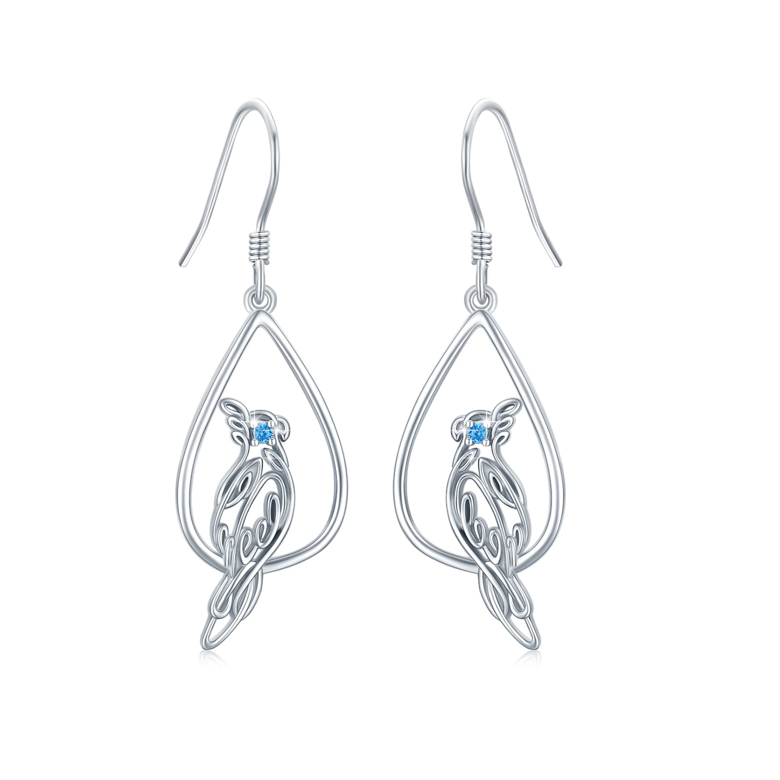 Celtic Knot Parrot Necklace & Earrings Set - 925 Sterling Silver Bird Jewelry with Blue Cubic Zirconia - Perfect Gift for Women & Girls - Ideal for St. Patrick's Day, Irish-Themed Parties & Unique Fashion Accessories
