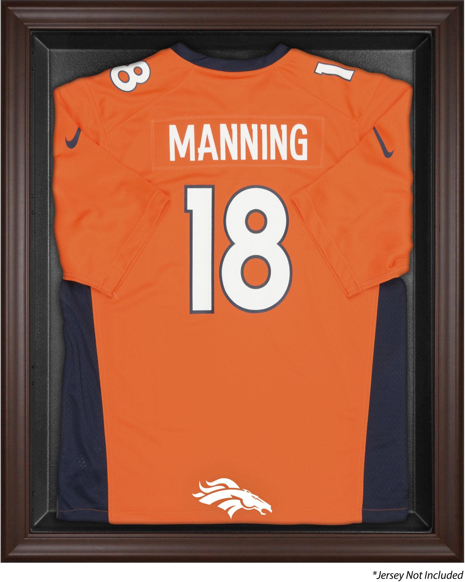 Denver Broncos Brown Framed Jersey Display Case - Premium Football Jersey Shadow Box for Memorabilia & Collectibles - Perfect for Home, Office, or Man Cave Decor