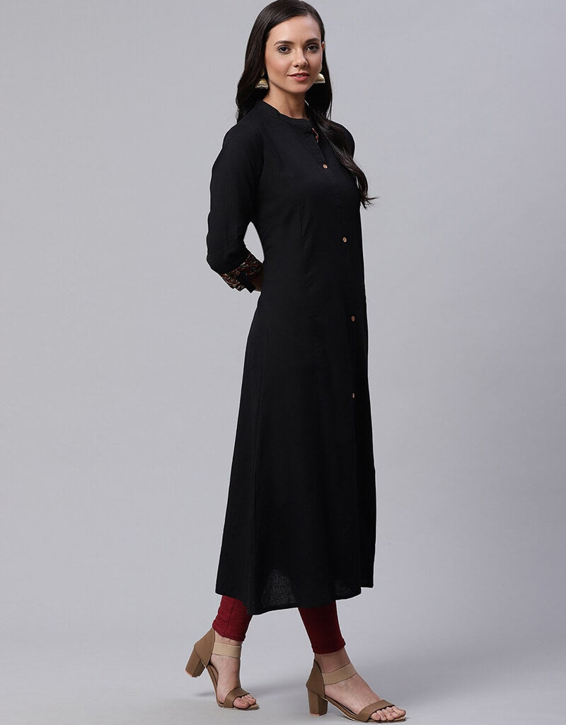 Stylish Black Cotton Straight Kurti for Women - Comfortable & Trendy Ethnic Wear for Casual Outings, Parties & Festive Occasions