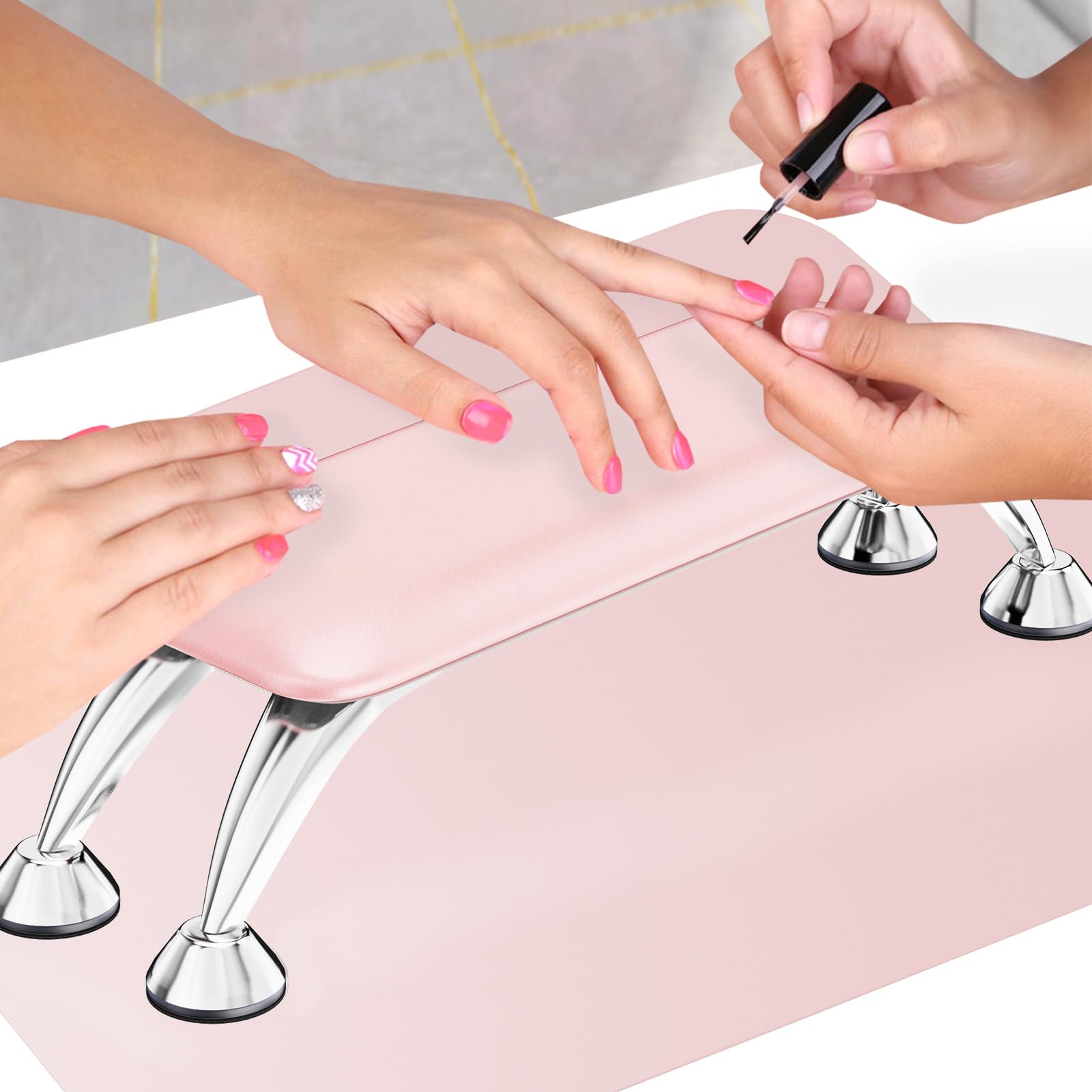 Premium SHIMIDO Nail Art Table Mat - Soft Microfiber Leather Hand Rest Pad for Nail Technicians & DIY Manicures | Non-Slip Workstation Mat for Salon, Home & Professional Use (Pink)