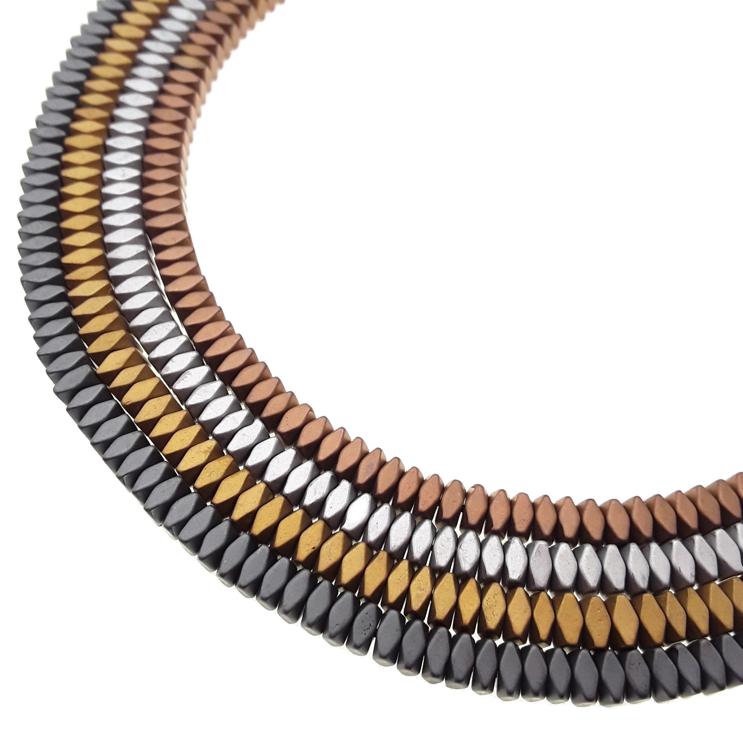 Premium Hematite Matte Faceted Flat Square Beads 2x3mm - Gray/Gold/Silver/Copper - 15.5 Inch Strand for Jewelry Making, DIY Bracelets & Necklaces - Healing Crystal Beads for Stress Relief & Positive Energy