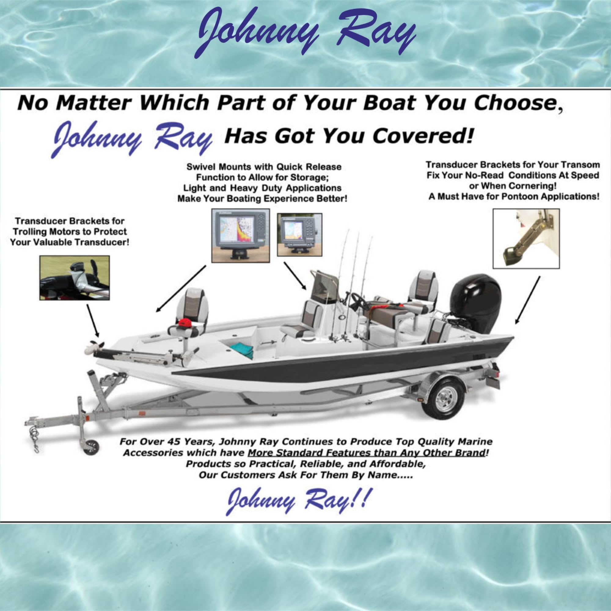 Johnny Ray JR-207 Portable Fish Finder Mount - Quick Release Swivel Bracket for Marine Sonar & Depth Finders - Perfect for Kayak, Boat & Ice Fishing Electronics Mounting