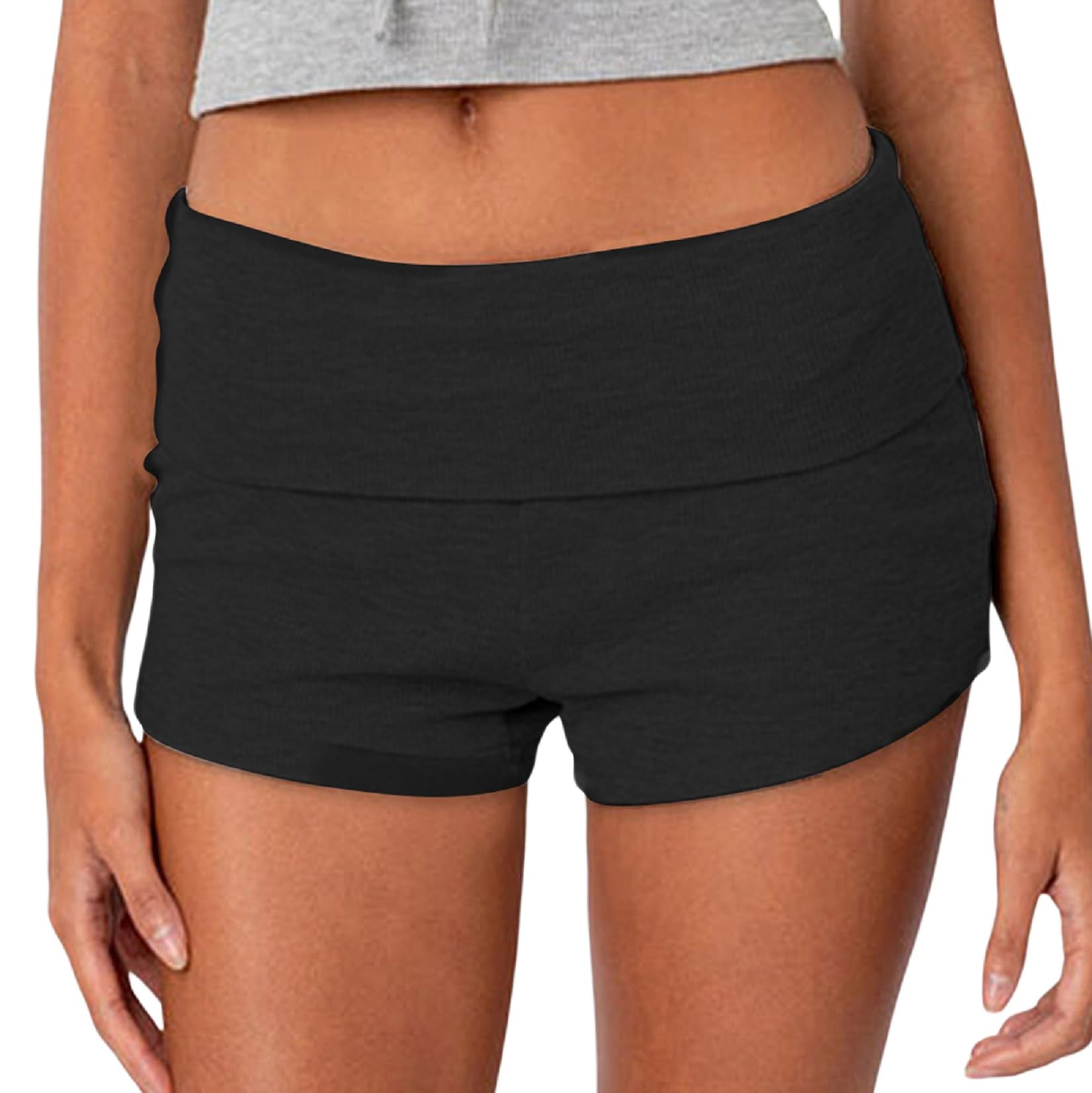 KMBANGI Women's Fold Over Shorts - Elastic Waist Lounge Shorts | Y2K Pajama Shorts | Cute Micro Mini Sleepwear Bottoms for Home, Vacation & Yoga