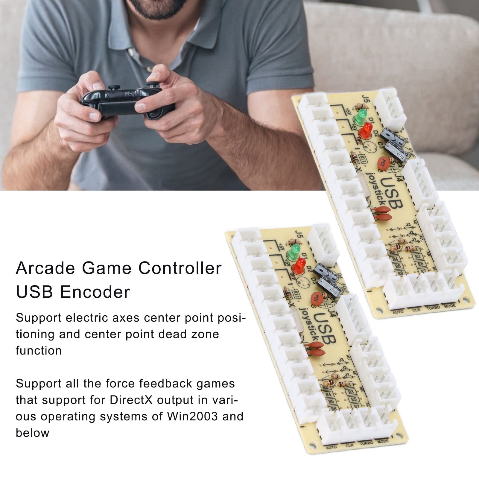 ASHATA Zero Delay USB PC Encoder - Game Controller Board with Button Wires & 5-Pin Joystick Cable for PC, MAME, Raspberry Pi & Retropie (QM070913 Dual) - Perfect for Arcade DIY Projects & Gaming Consoles