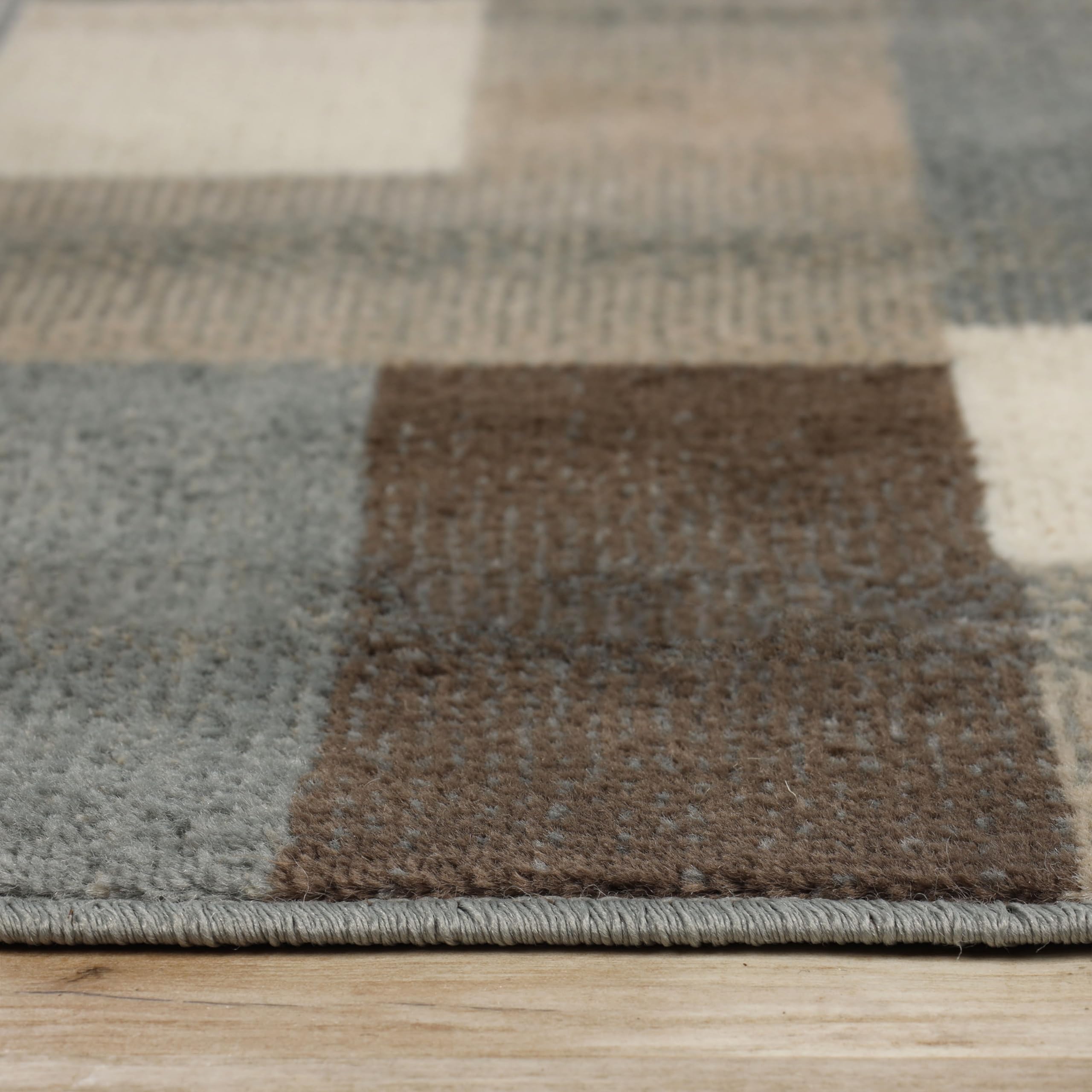 Premium Modern Geometric Tile Pattern Indoor Area Rug - Washable, Non-Slip Jute Backing for Living Room, Bedroom, Office - Clifton Multi Collection (Grey Brown, 2'7