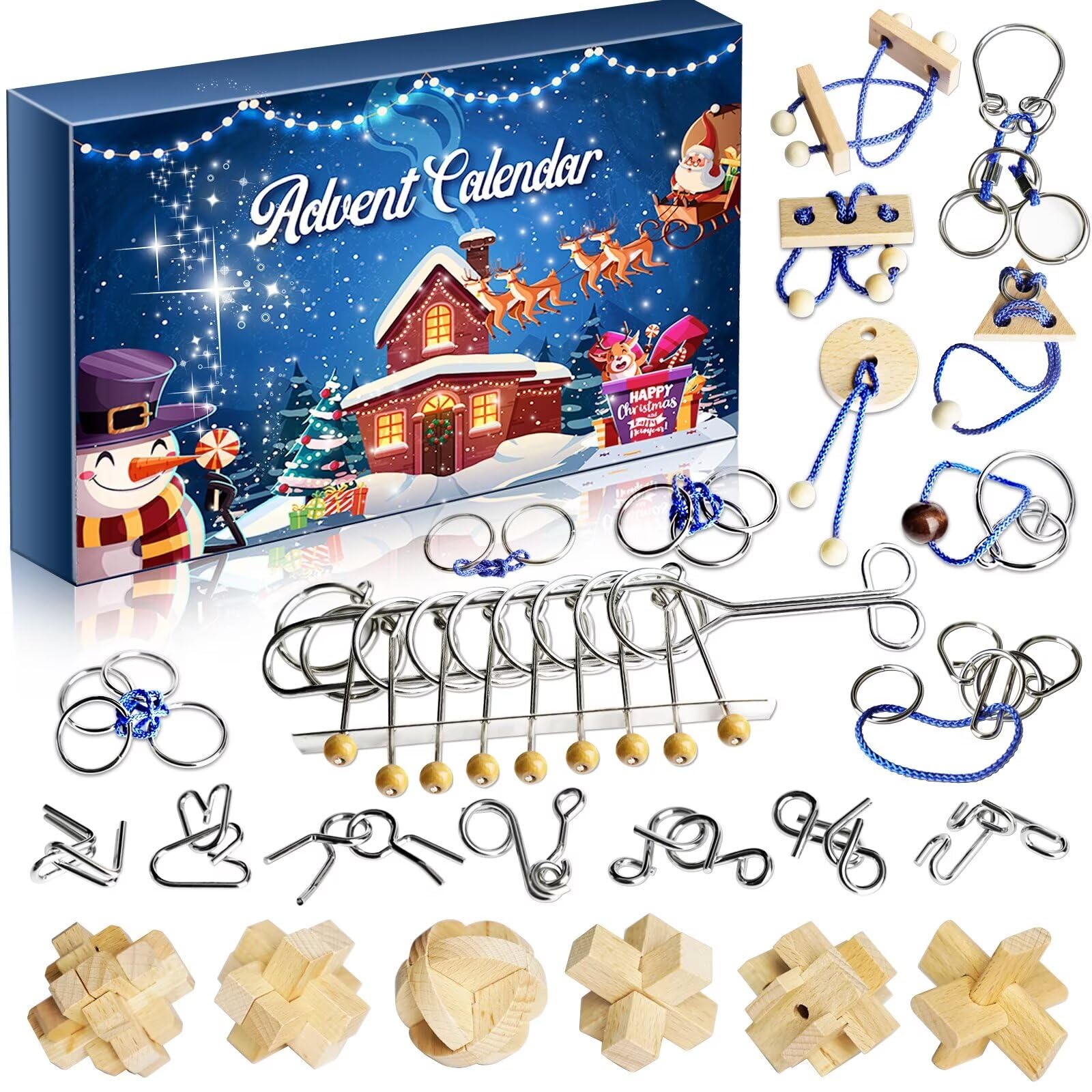 2024 Advent Calendar - 24-Piece Metal & Wood Brain Teaser Puzzles for Teens, Adults & Kids | Christmas Countdown Puzzle Games | Family Challenge Toys | Perfect Xmas Gift for Boys, Girls & Teens | Fun Holiday Activity for Family Game Nights & Winter Break Entertainment