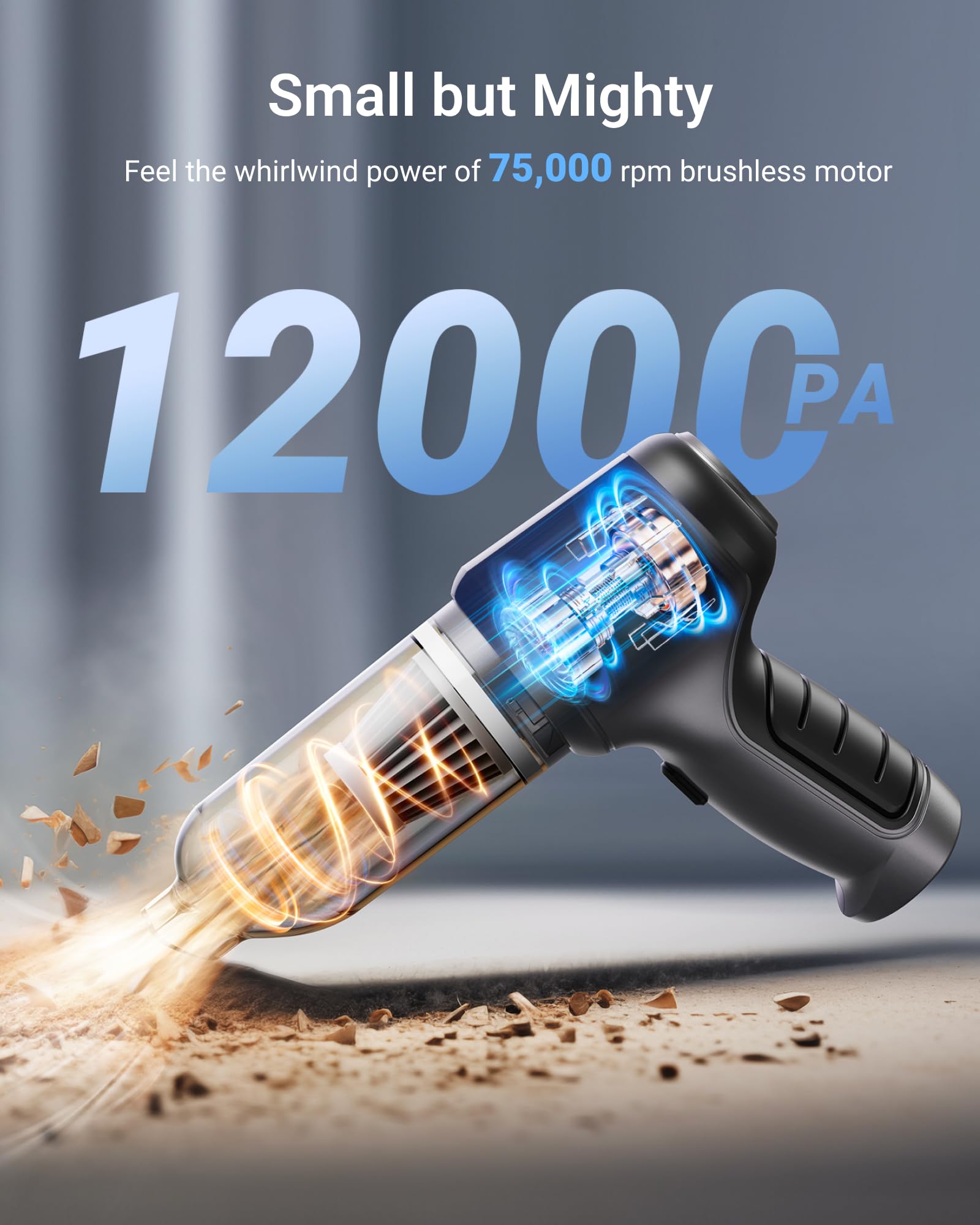12000PA Cordless Handheld Vacuum Cleaner - 0.8lb Ultra Lightweight 4-in-1 Rechargeable Car Vacuum & Blower for Pet Hair, Home, PC, Electronics - Perfect for Car Detailing, Desk Cleaning & Small Spaces