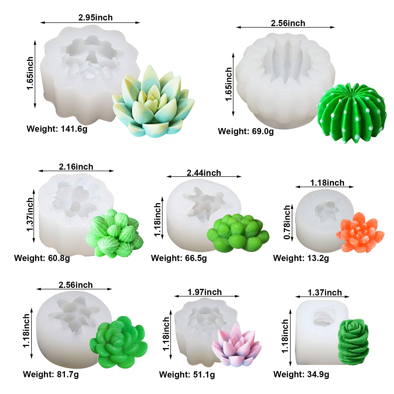 8-Piece Succulent Silicone Mold Set - Cactus Flower Resin Epoxy Casting Molds for DIY Cake Decorating, Candle Making & Polymer Clay - Perfect for Home Decor, Wedding Favors & Craft Projects