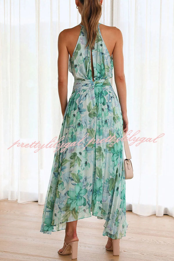 Floral Cutout Neck Pleated Midi Dress - Sunny Forecast Style for Women | Perfect for Summer Parties, Weddings & Beach Vacations