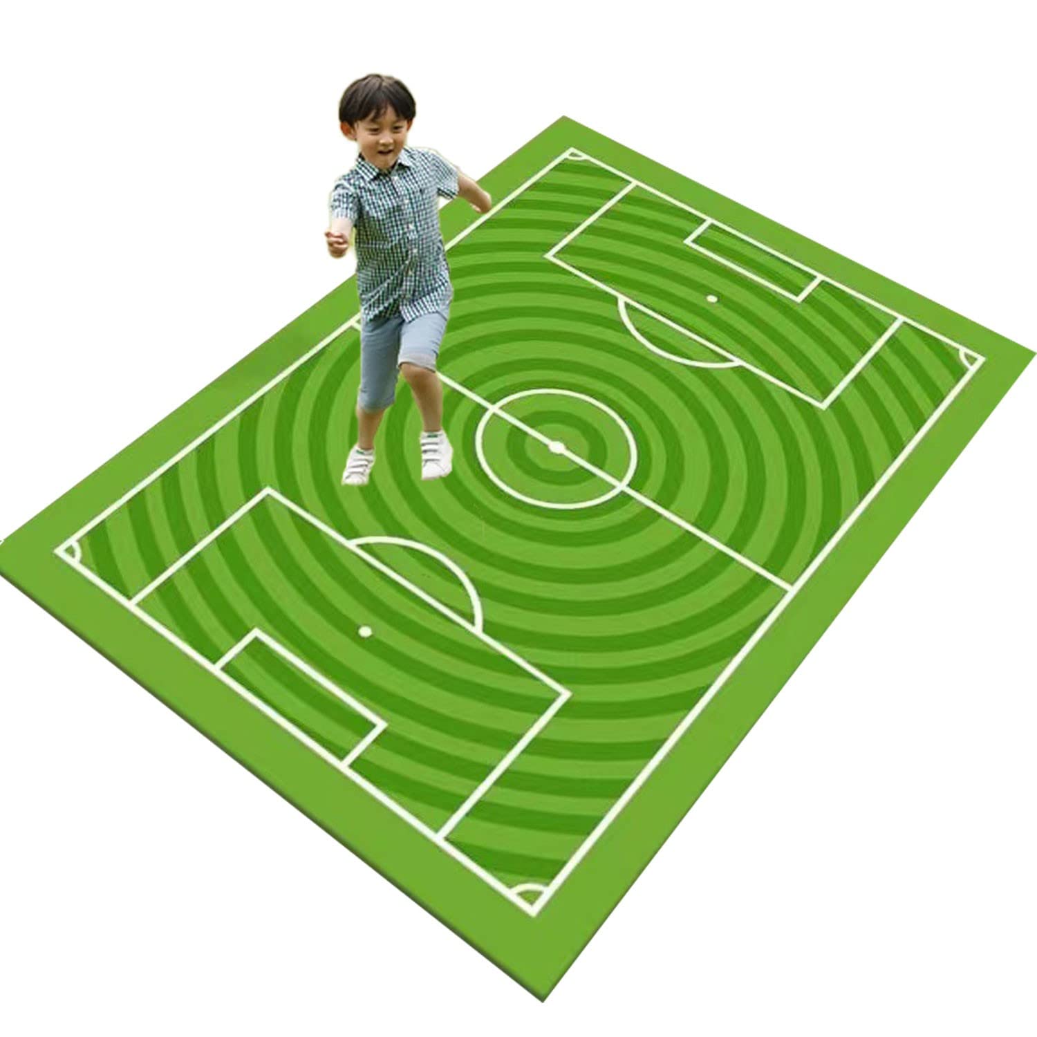 5x8 Kids Soccer Football Field Rug - Non-Slip Playmat for Boys & Girls Bedroom, Sports Room & Living Room - Green Sports Themed Area Carpet for Children's Play Area & Game Room Decor