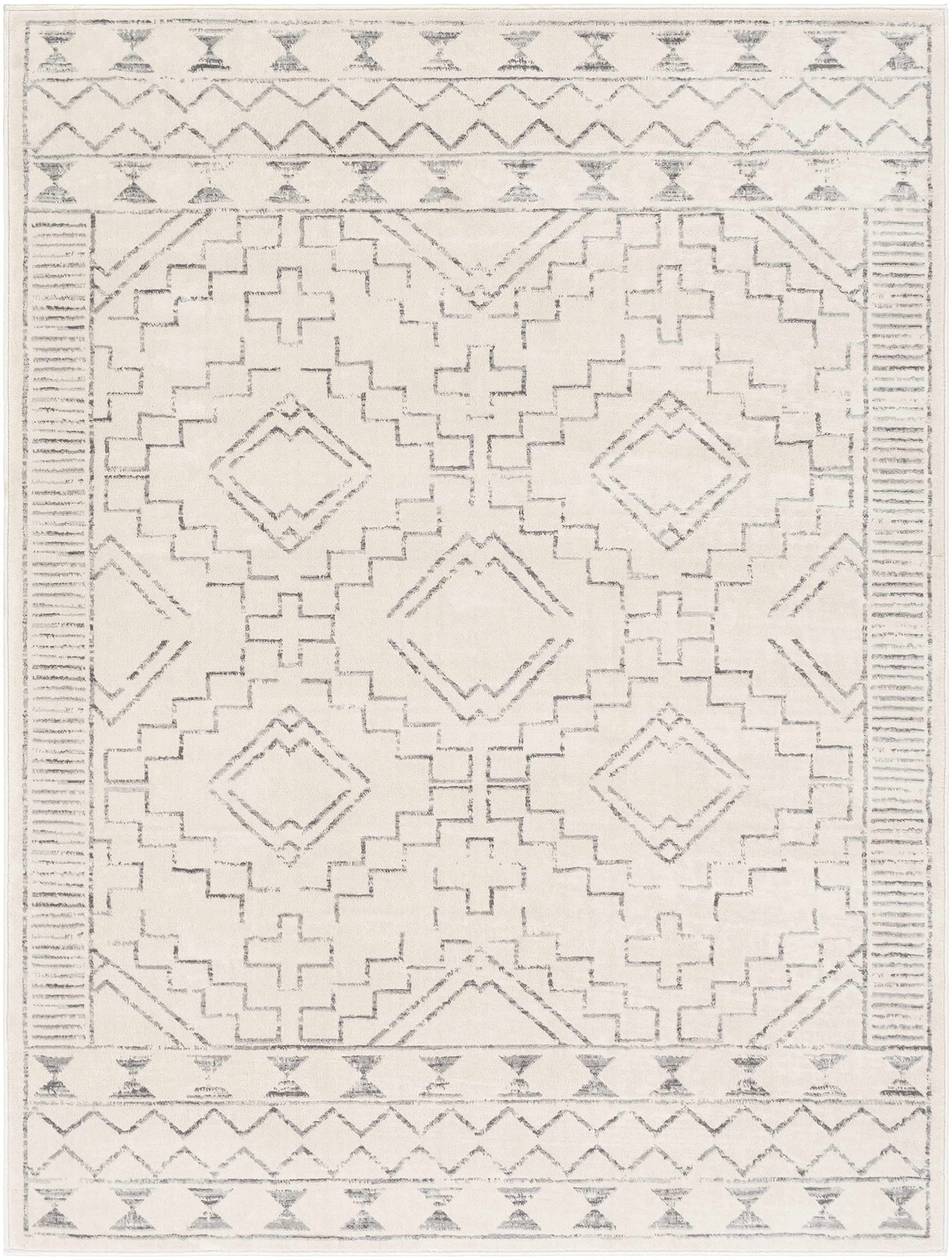 Bohemian Transitional Area Rug for Living Room & Bedroom - Hauteloom Orana Rug in White, Charcoal & Gray - 7'10
