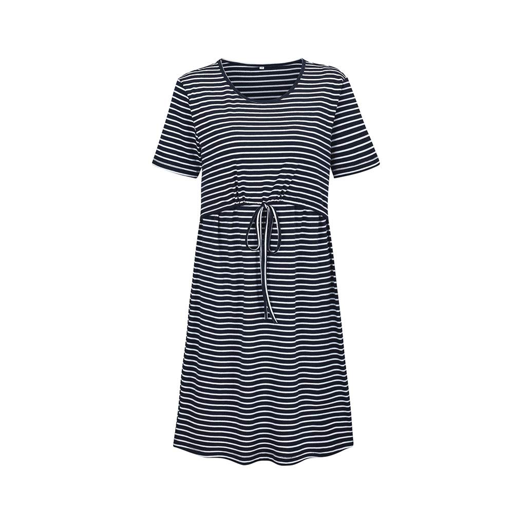 Summer Maternity Dress for Women - Short Sleeve Striped Print Photoshoot Dress | Comfortable Pregnancy Outfit for Beach, Vacation & Baby Shower