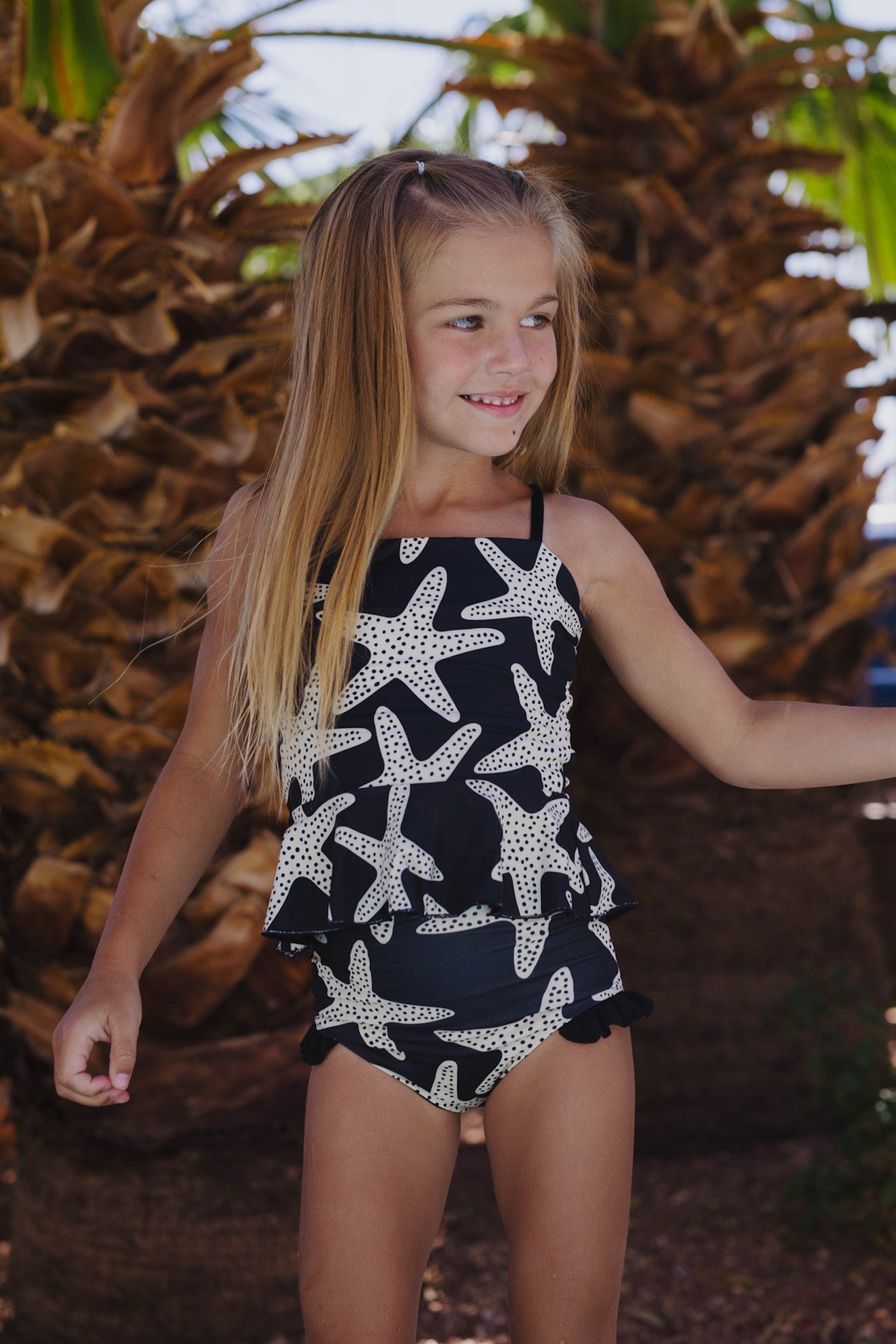 Ava Starfish Reversible Tankini Swimsuit for Girls - 2-in-1 Cute Bathing Suit with Adjustable Straps - Perfect for Pool, Beach & Summer Water Activities