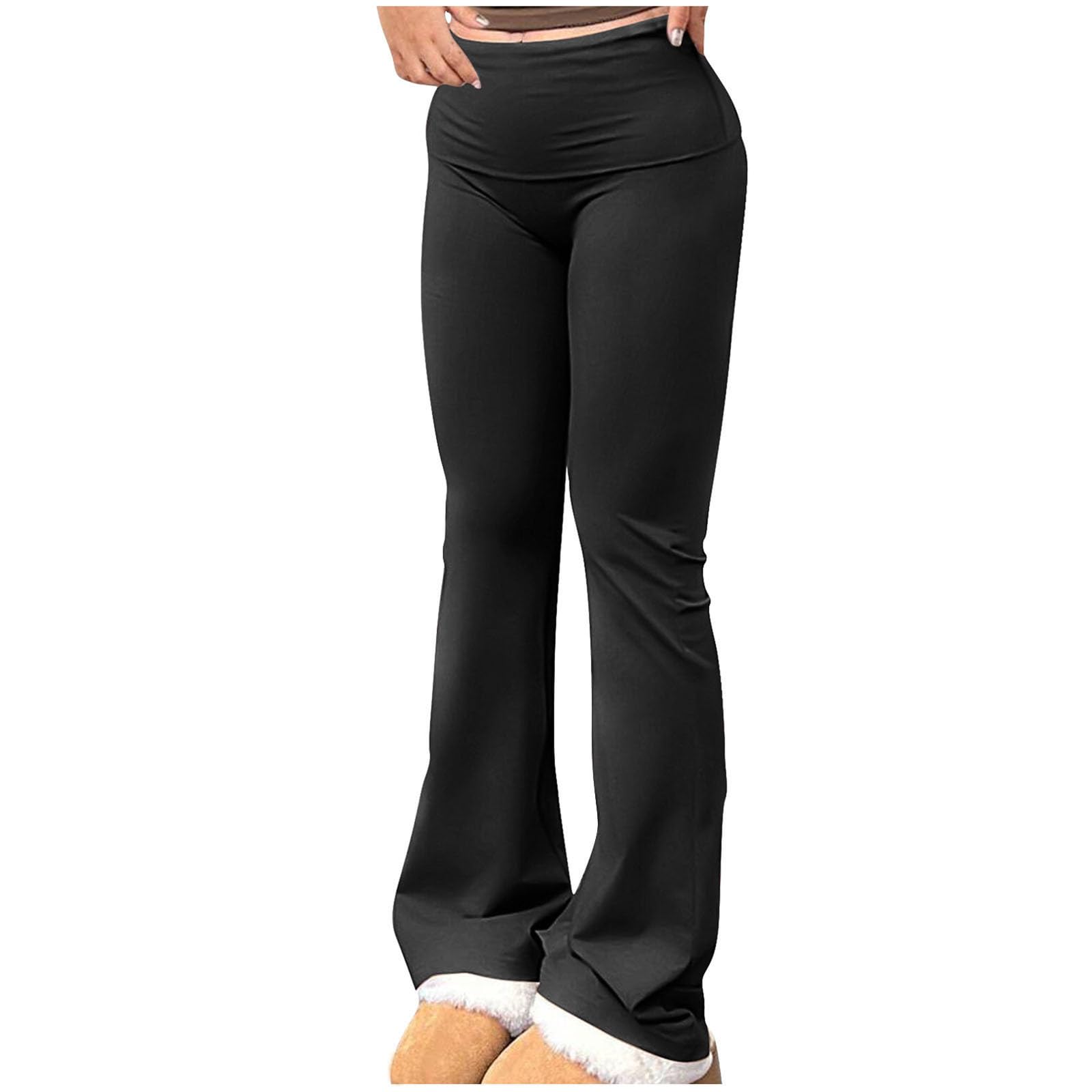 Women's Flare Leg Yoga Pants - Low Rise Fold Over Wide Leg Sweatpants - Buttery Soft Bell Bottom Casual Leggings for Workout, Lounge & Everyday Wear
