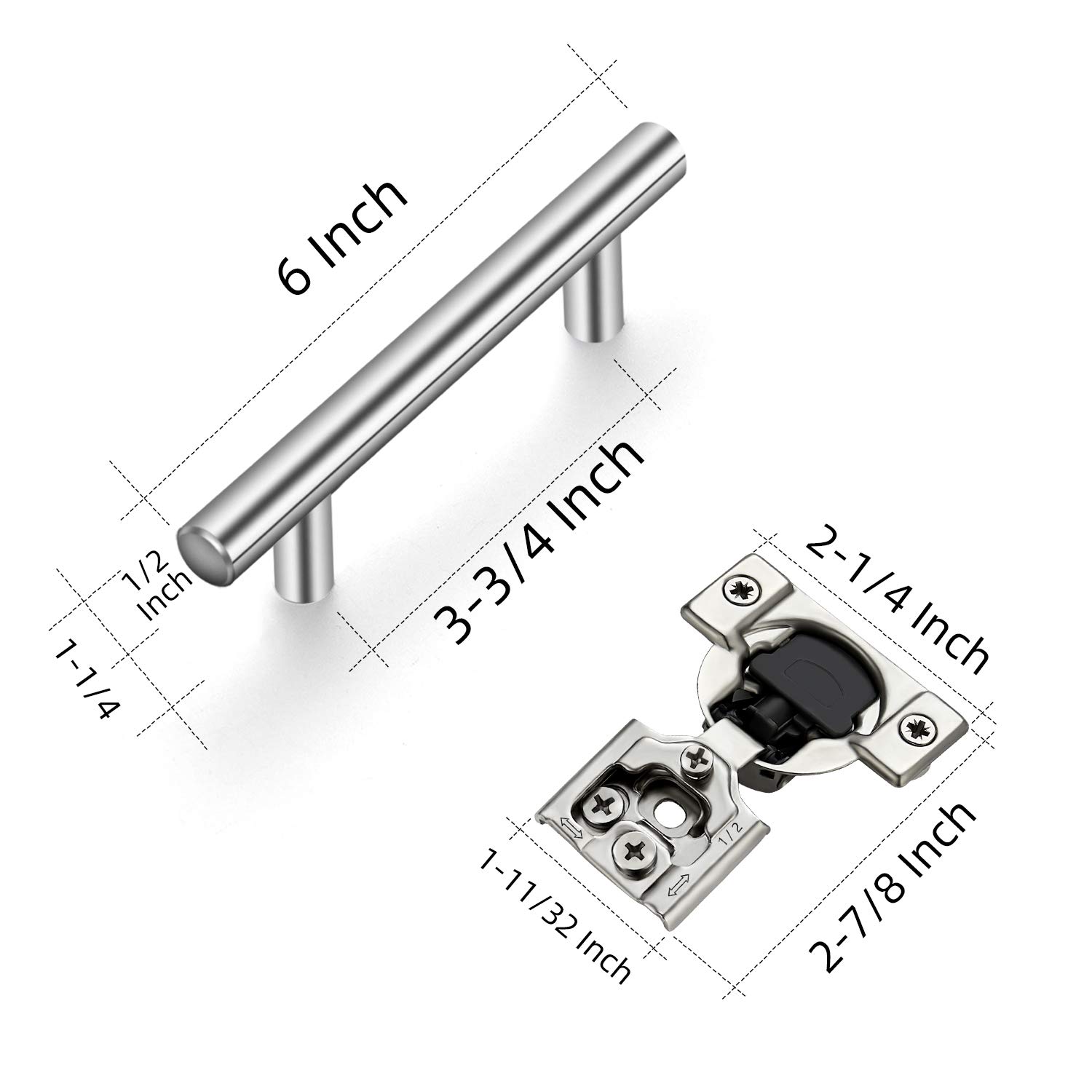 25 Pack 6 Inch Brushed Nickel Cabinet Pulls & 50 Pack 1/2 Inch Overlay Soft Close Hinges - Premium Kitchen Cabinet Hardware Set for Home Renovation and Furniture Upgrade