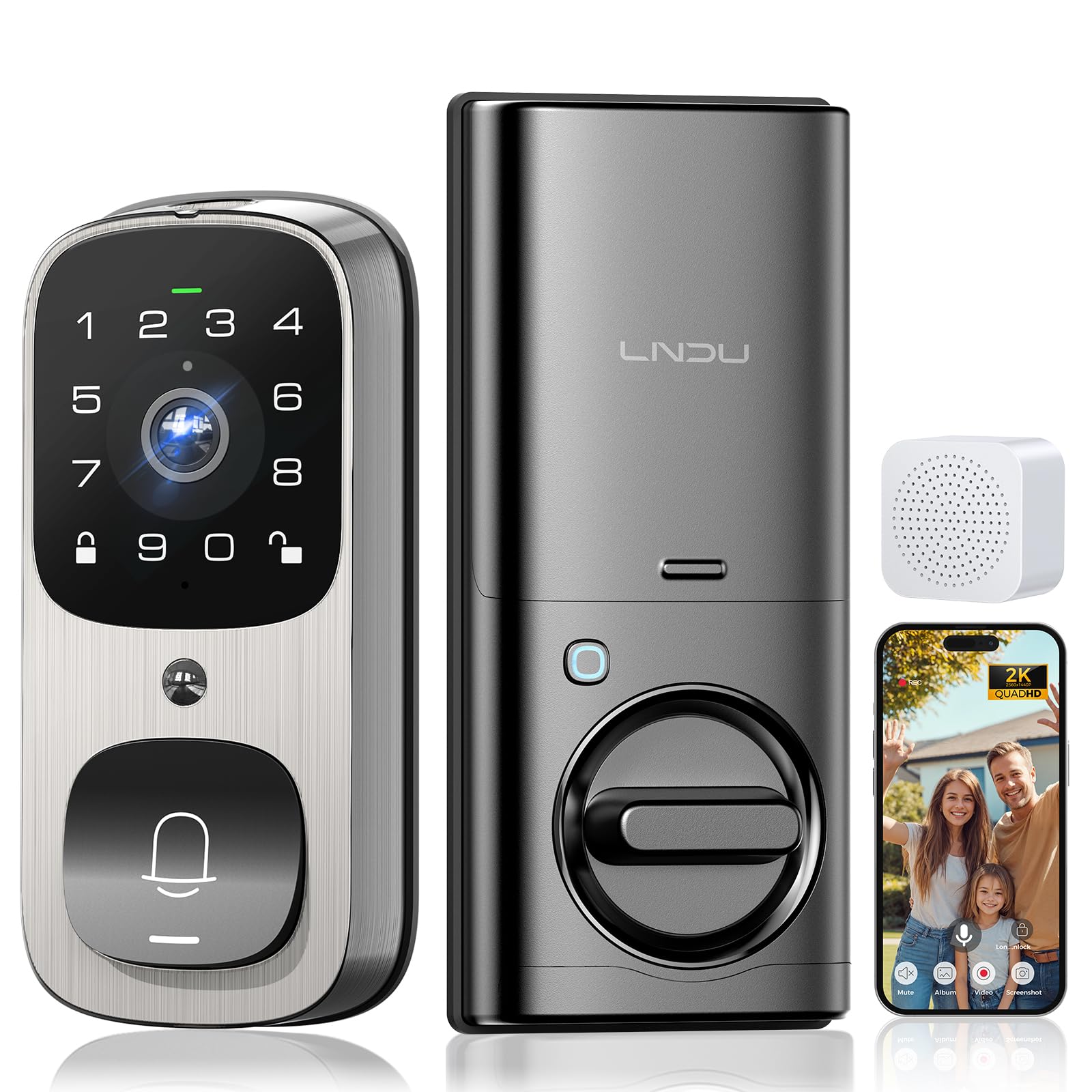 Smart Lock with 6-in-1 Camera, Doorbell & Fingerprint Keyless Entry - WiFi Front Door Lock with 32GB eMMC, 2K HD Doorbell Camera, App Control, PIR Motion Detection & Built-in Chime | Perfect for Home Security & Smart Access Control